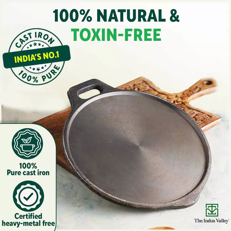 The Indus Valley Super Smooth Cast Iron Tawa,Pre-seasoned, Nonstick, 100% Pure, Toxin-free, Induction, 28/30.5cm, 2.7/3.1kg - view 5