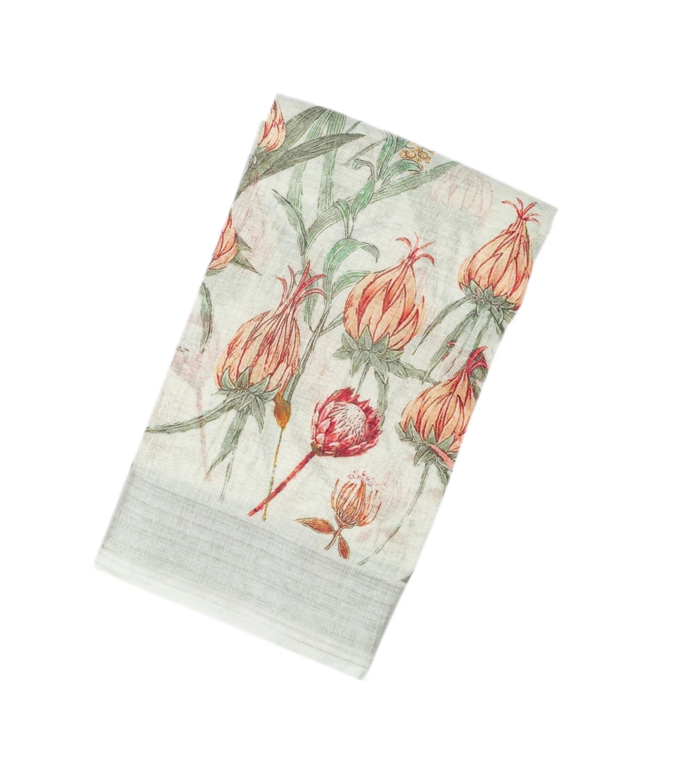 RmKV White Handloom Linen Saree With Printed Bird Motifs