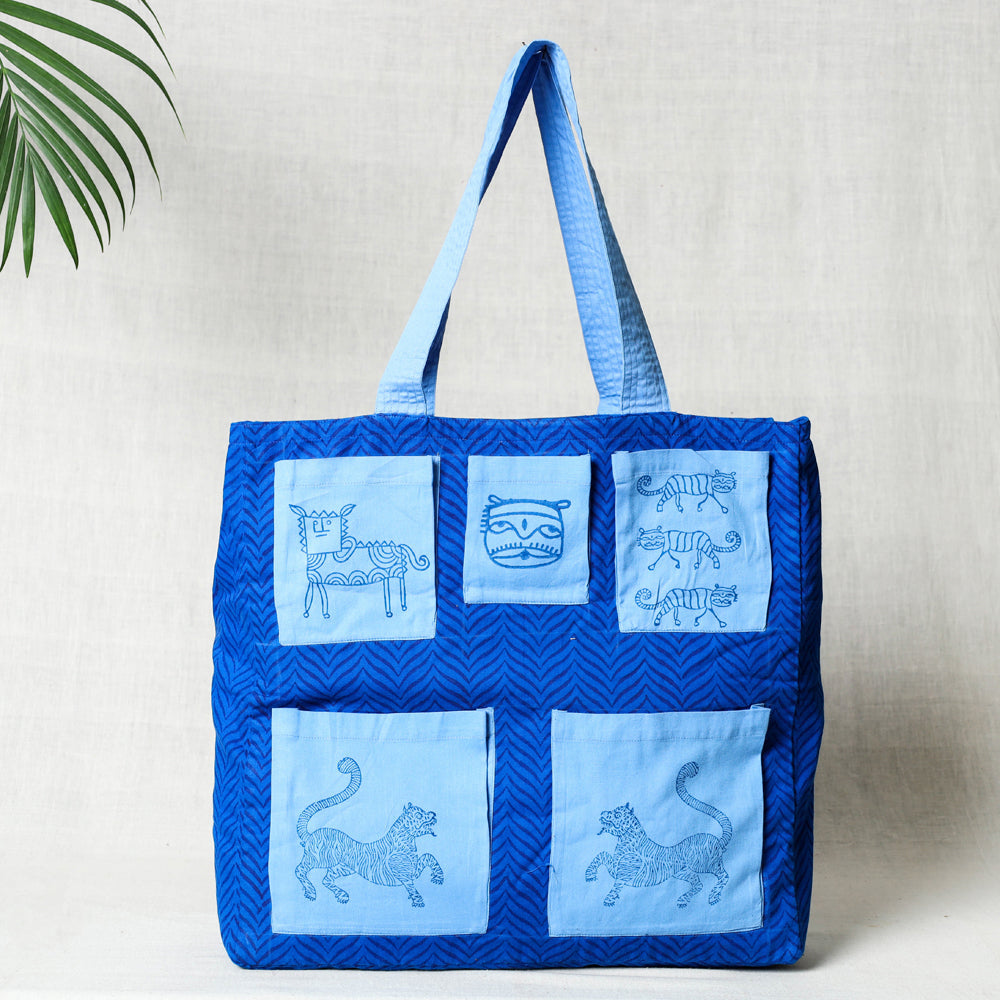 DASTKAR RANTHAMBORE Blue - Hand Block Print Cotton Shoulder Bag
