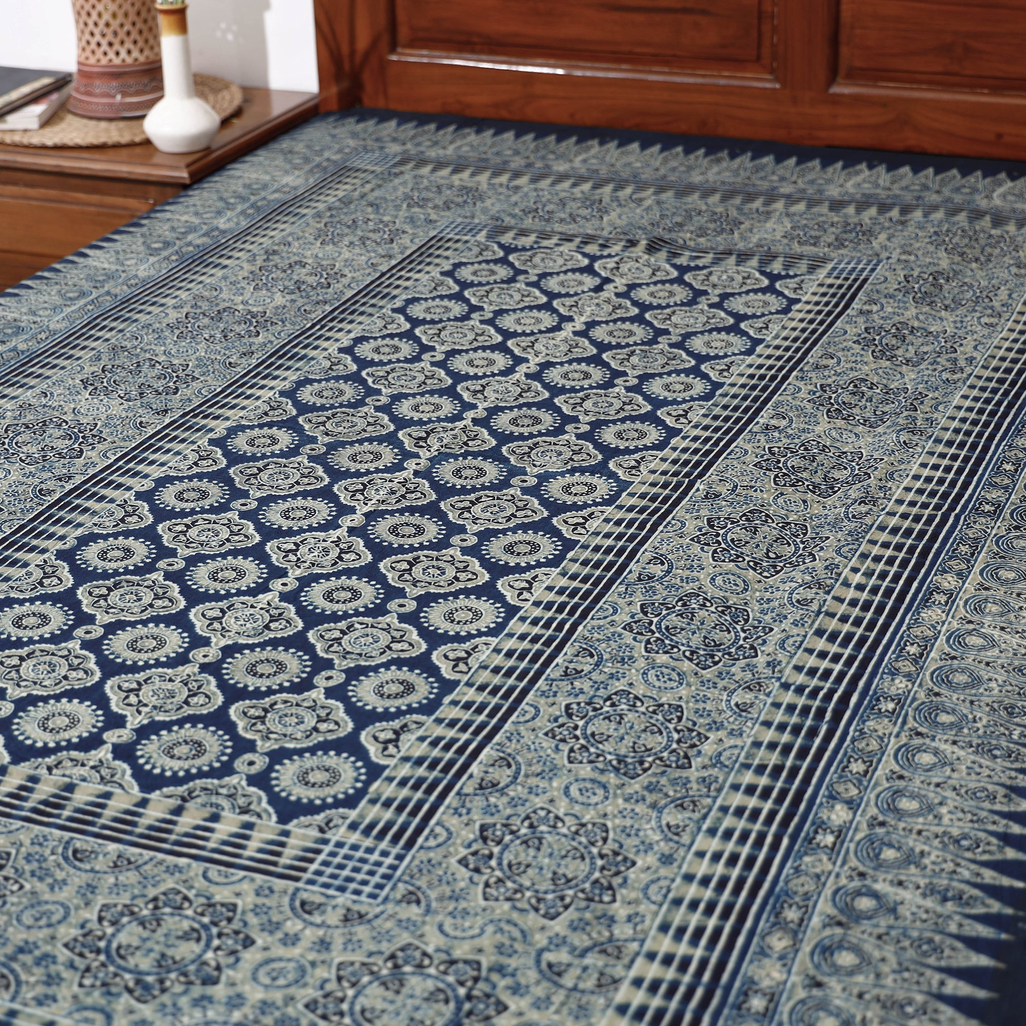 KACHCHH JI CHHAAP Blue - Ajrakh Block Printed Cotton Single Bed Cover (90 x 60 in) - view 2
