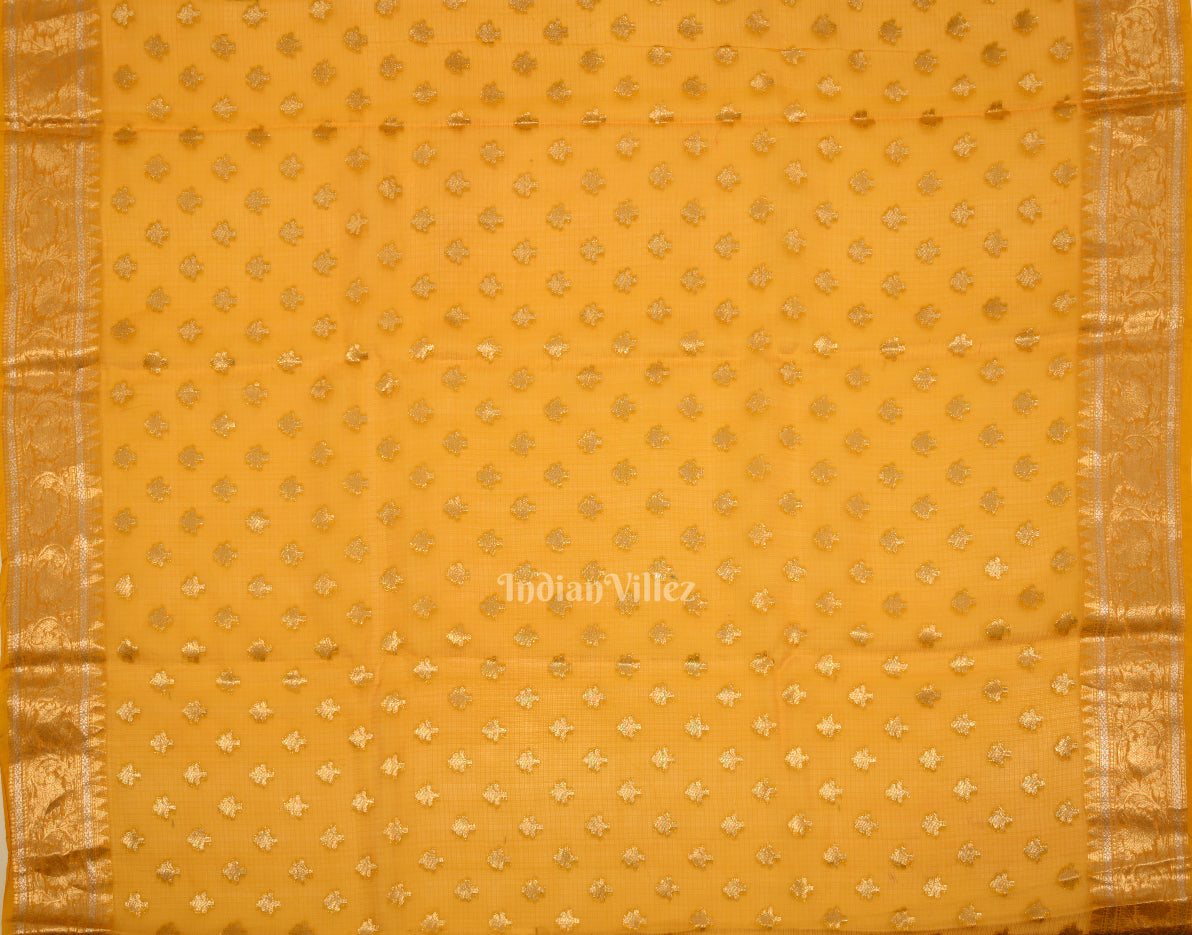 IndianVillèz Yellow Pure Jamdani Banarasi Kota Silk Saree - view 3