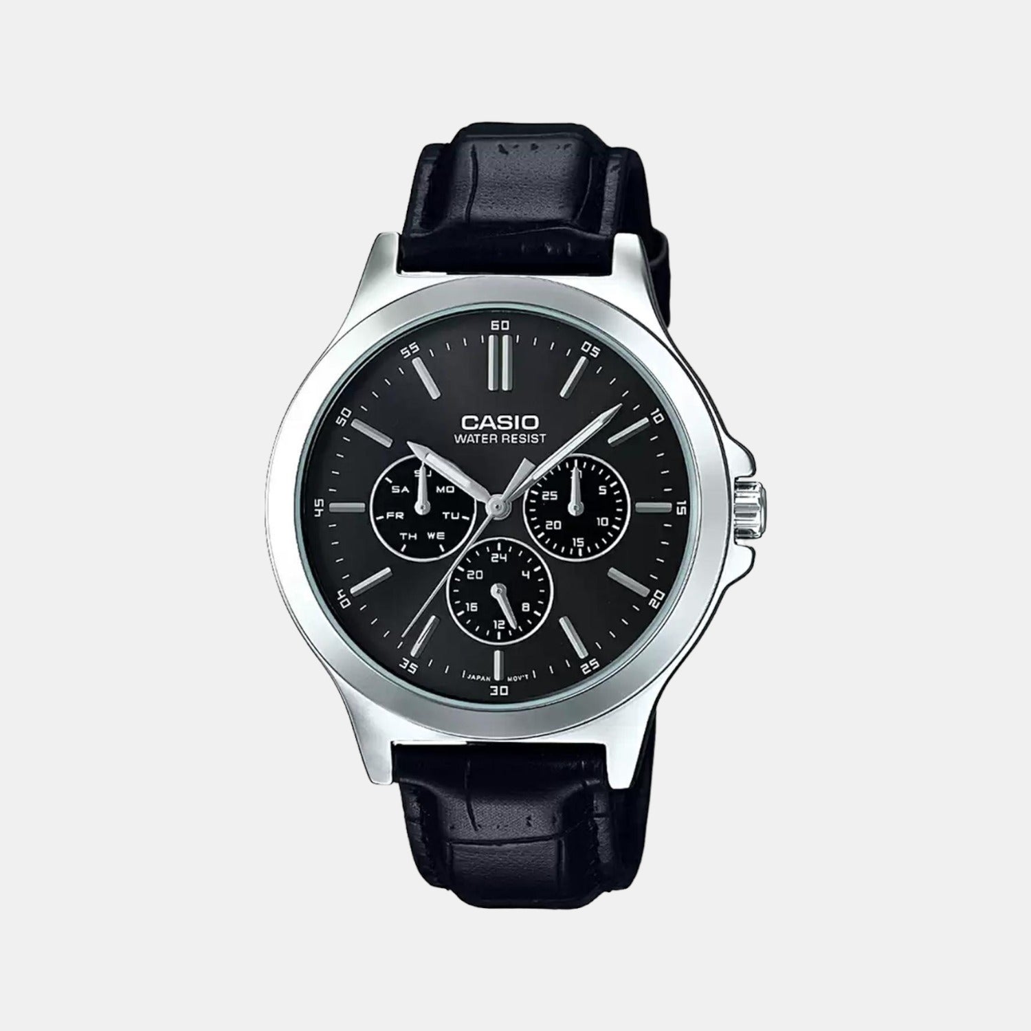 Casio Enticer Men Quartz Black Dial Multi-Function Leather Watch A1176