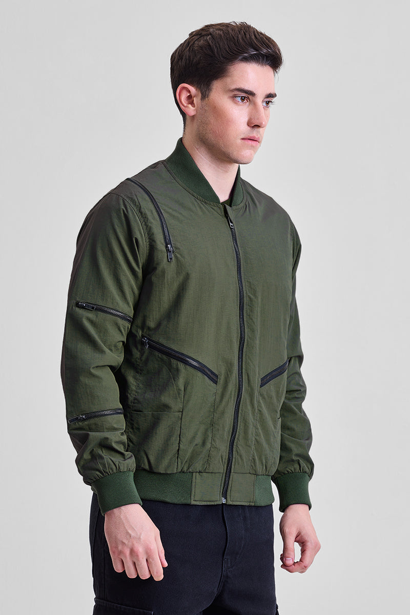 SNITCH Olive Multi-Zip Relaxed Fit Jacket - view 7