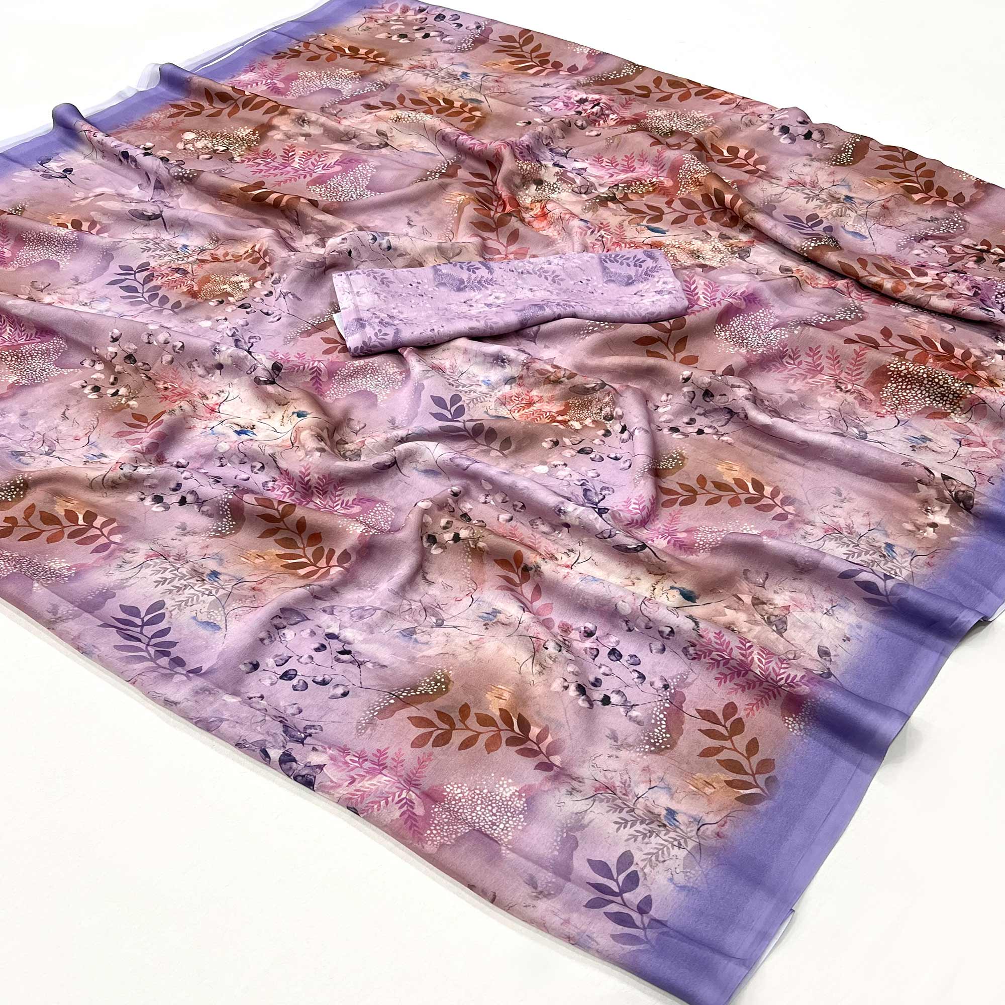 Peachmode Lavender Floral Digital Printed Georgette Saree