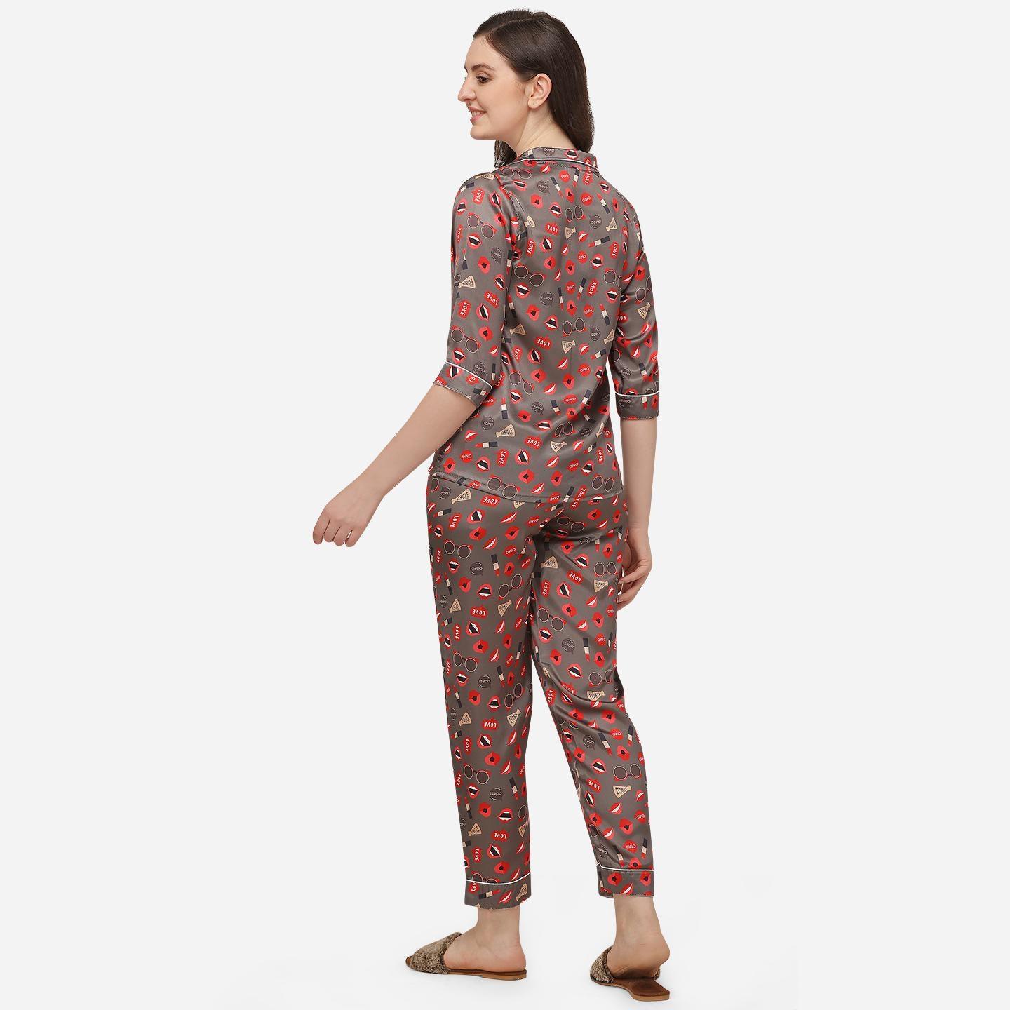 Peachmode Seller Brown Casual Wear Digital Printed Satin Night Suit - view 4