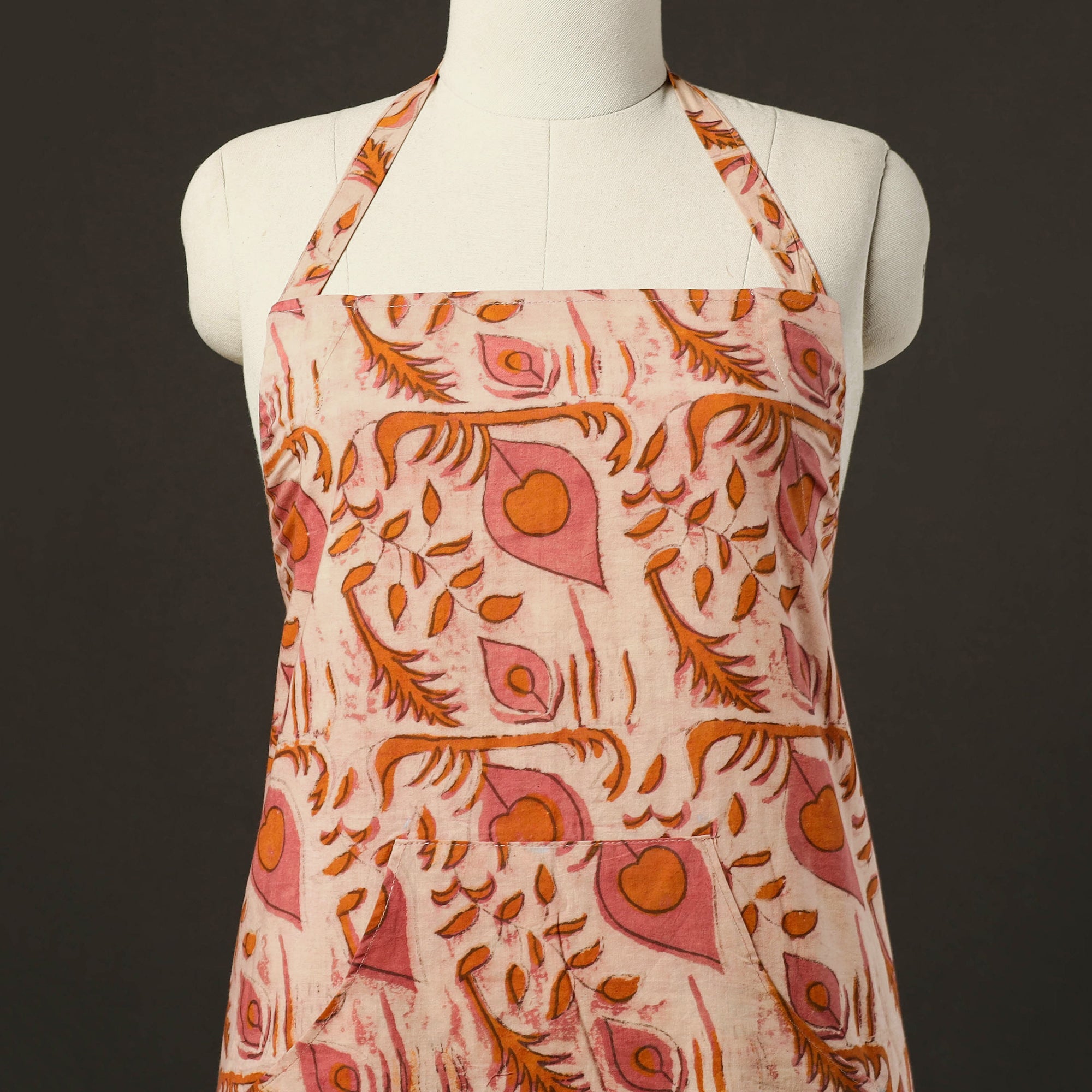 JALPARI Beige - Bagru Block Print Cotton Apron with Pocket 14 - view 2