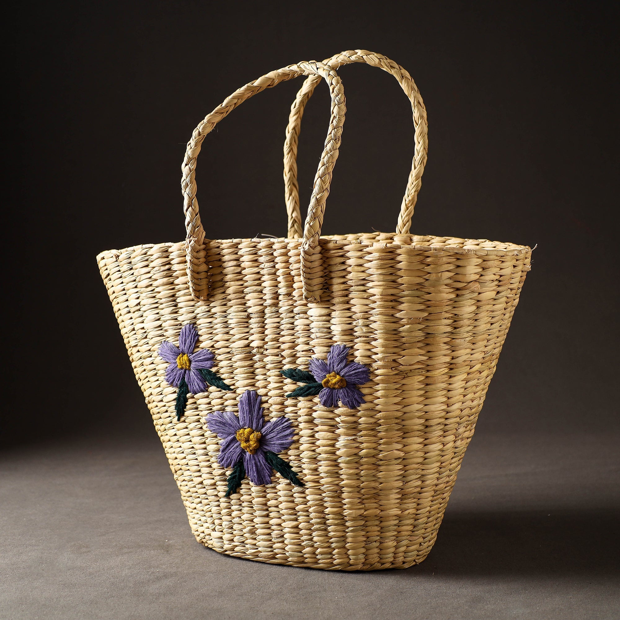 ITOKRI CRAFTS INITIATIVE Beige - Handcrafted Natural Water Reed Embroidered Shopping Bag - view 2