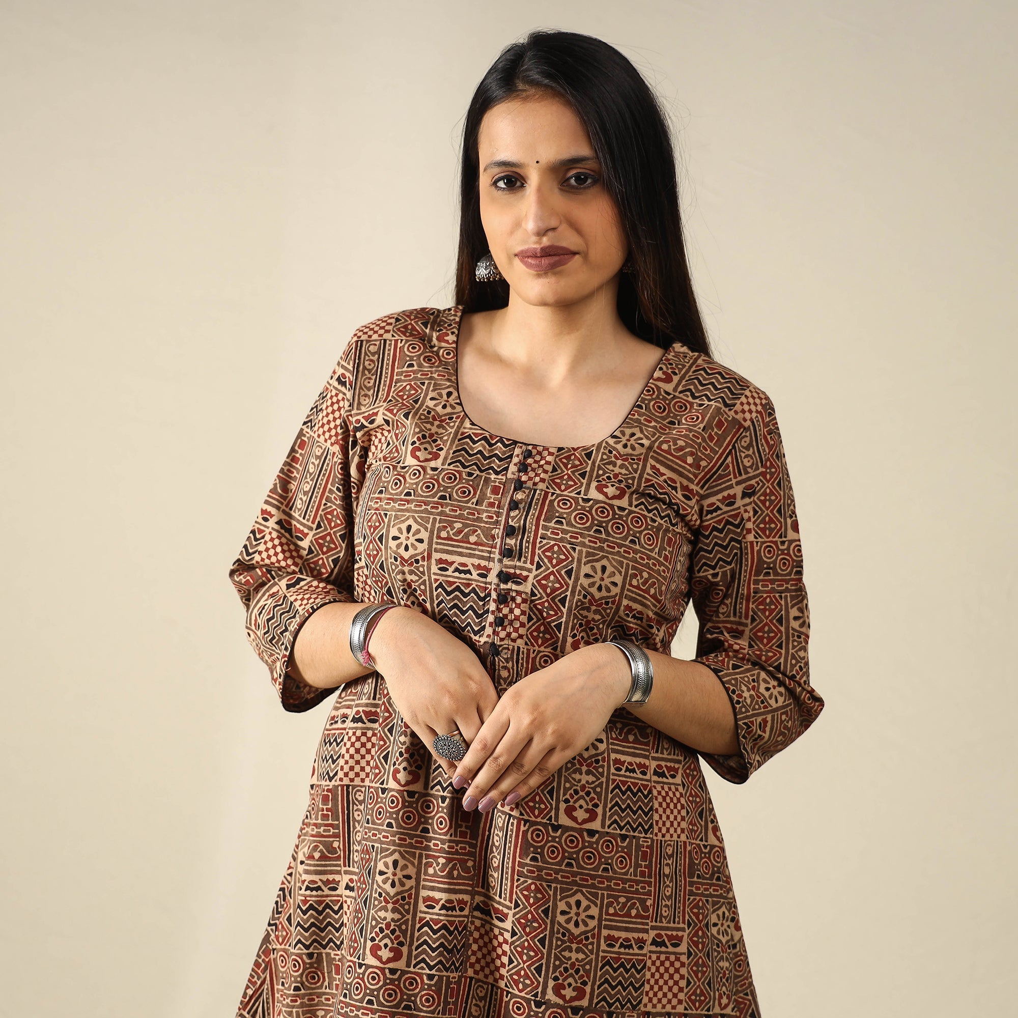 ITOKRI CASUALS Brown - Ajrakh Block Printed Cotton Long Kurta