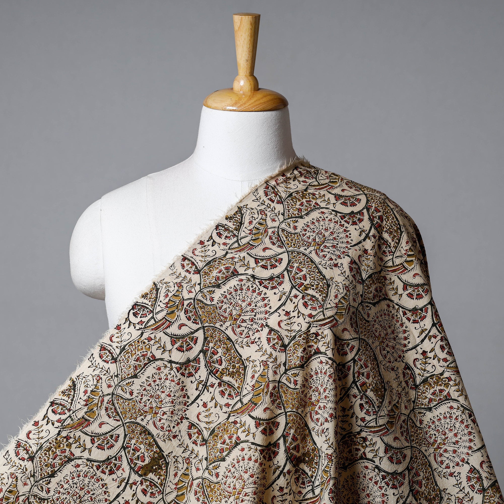 PITCHUKA SRINIVAS KALAMKARI PEDANA Beige - Pedana Kalamkari Hand Block Printed Cotton Fabric
