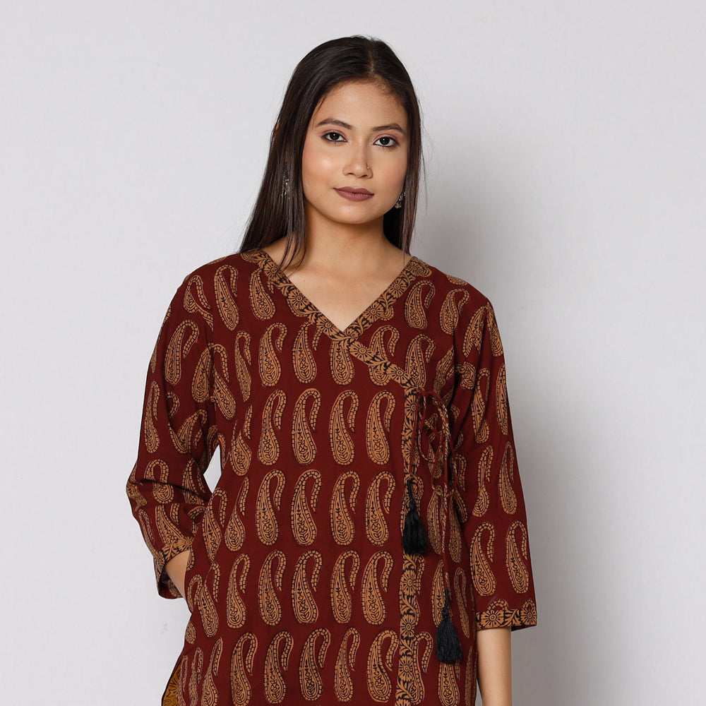ITOKRI CASUALS Brown - Bagh Block Printing Cotton Kurta with Palazzo & Dupatta Set - view 4
