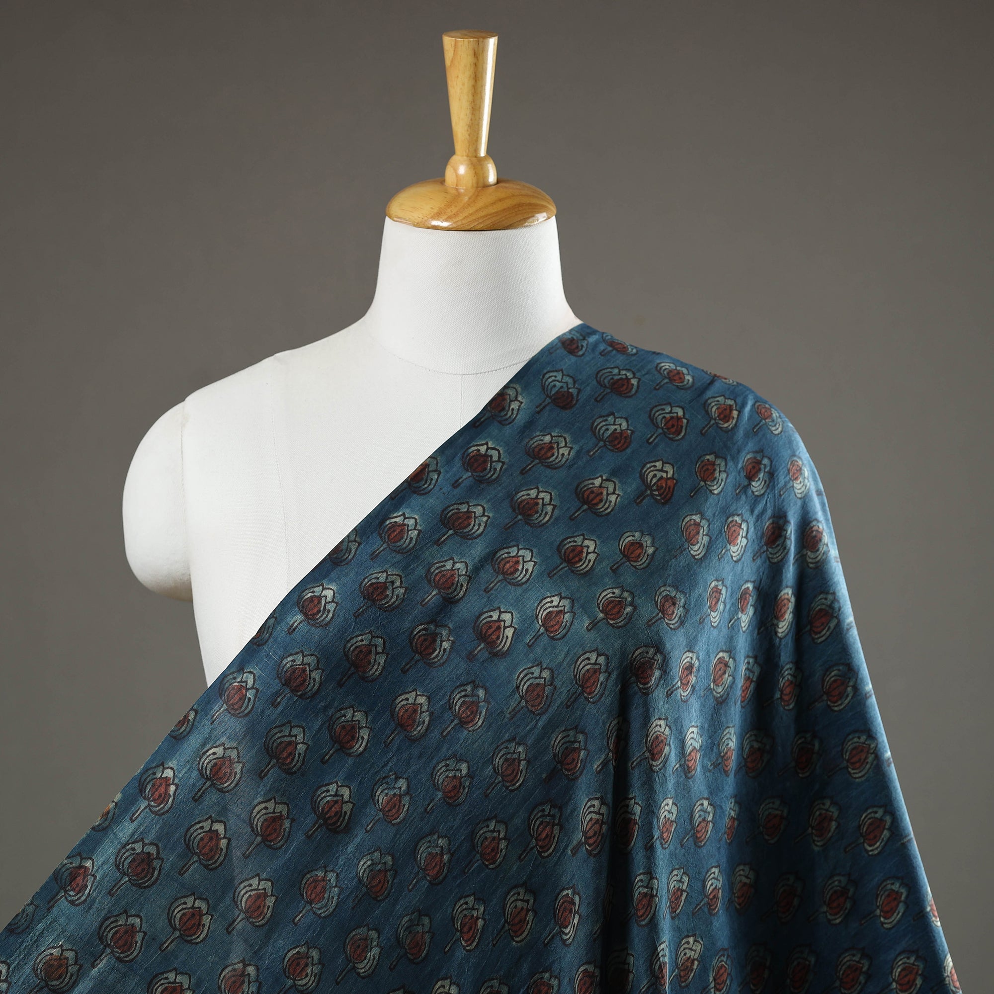 HAVELI CHRONICLES Blue - Akola Hand Block Printed Mulberry Silk Fabric 08