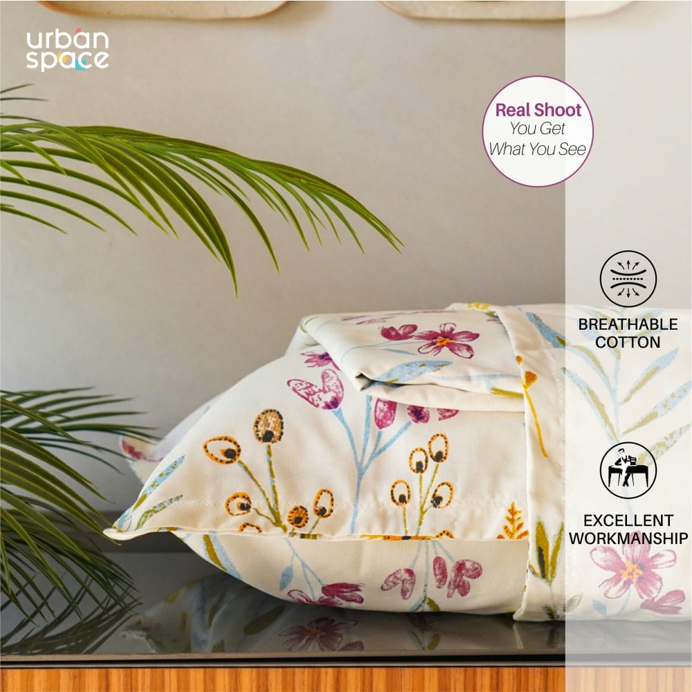 Urban Space -Home Furnishing Store Serene Collection - Breathable 200 TC 100% Pure Cotton Single Bedsheet with Pillow Cover, France- Yellow - view 5