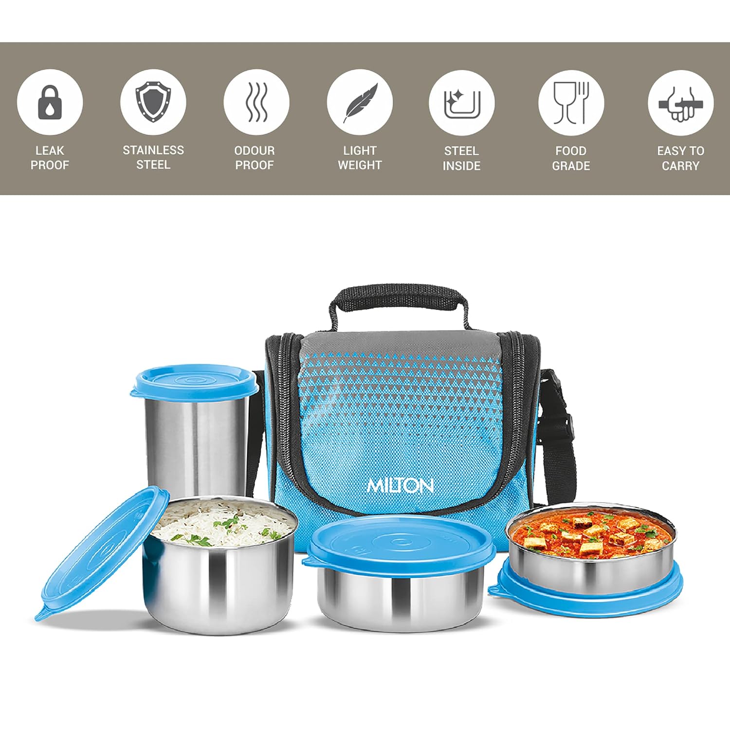 Milton Tasty 3 Stainless Steel Combo 3 Container + Stainless Steel 380 ML Tumbler | Set of 4 Pcs - view 4