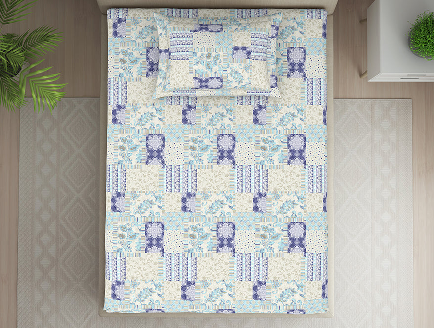 Spaces India Geometric Blue Polycotton Bedsheets Single Harmony - By Welspun - view 3