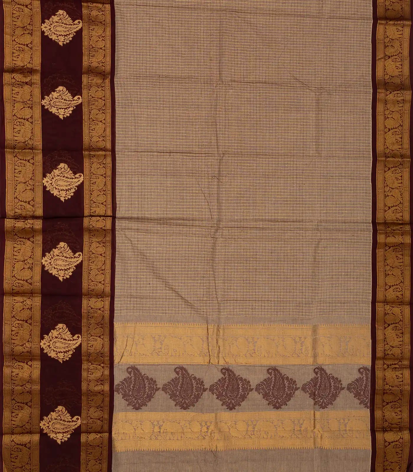 RmKV Dusty Pink Handloom Chettinad Cotton Saree With Zari Checks - view 2