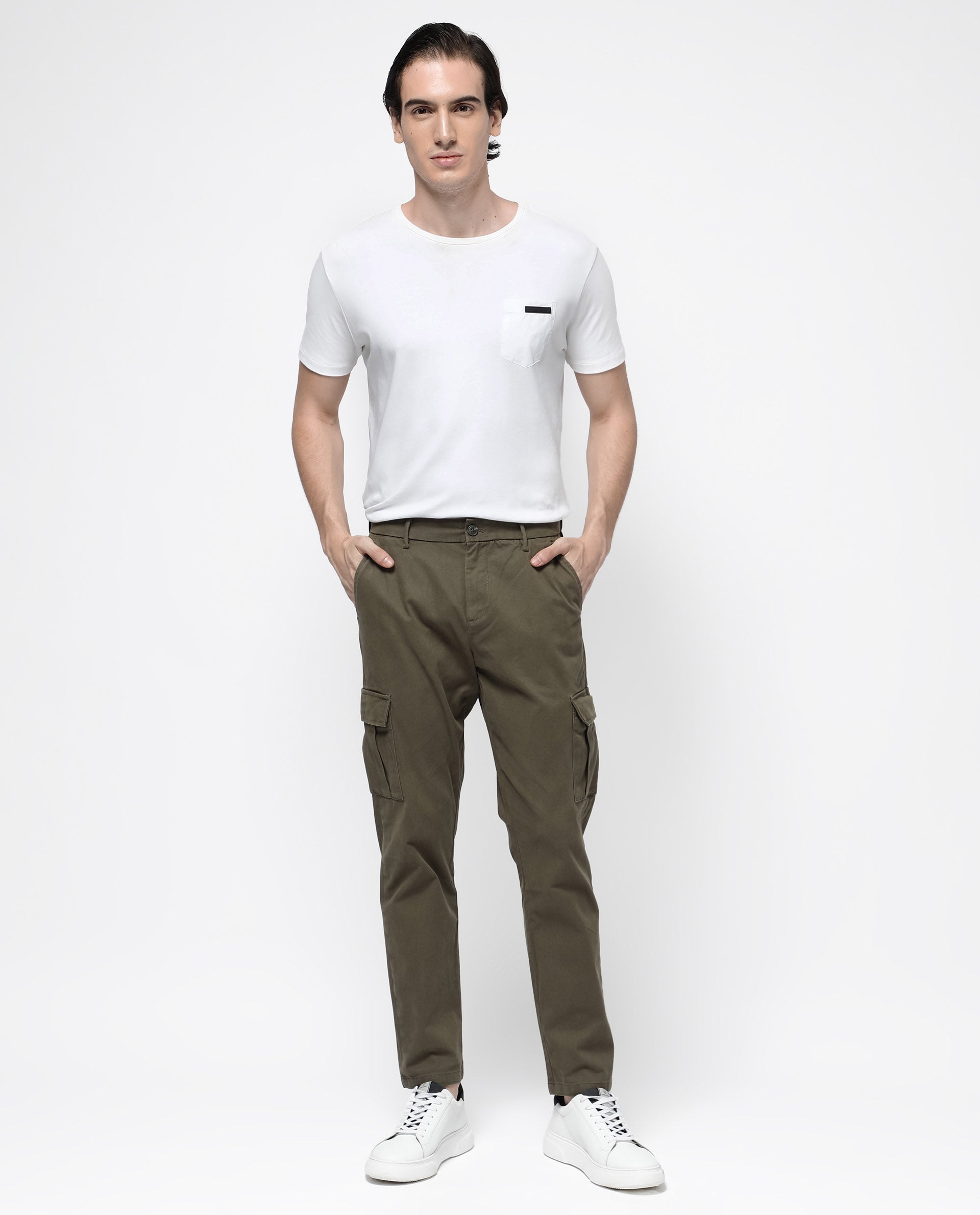 Rare Rabbit Mens Apex Olive Cotton Linen Solid Cargo Style Regular Fit Trouser - view 3