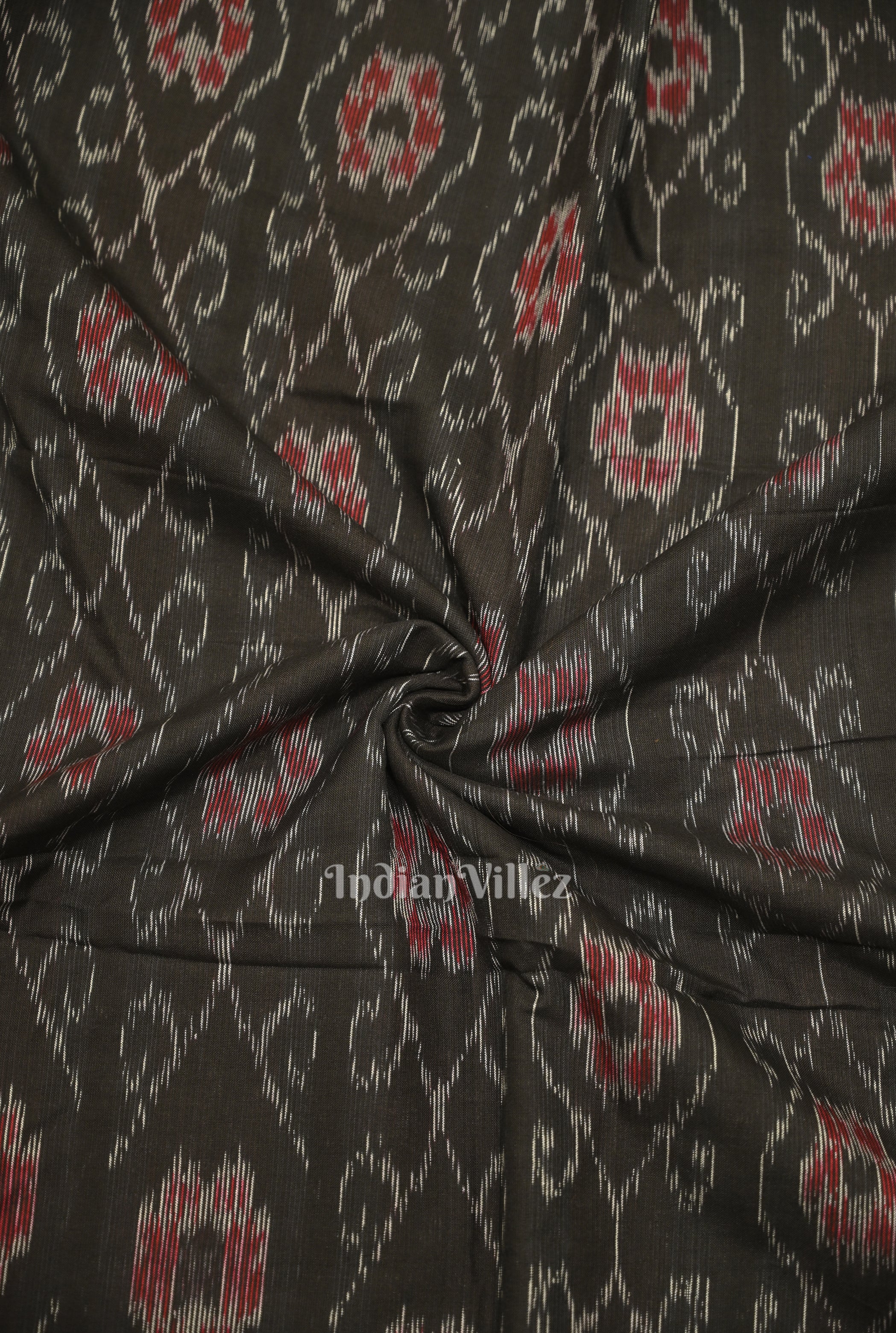 IndianVillèz Black Floral Theme Sambalpuri Ikat Cotton Fabric