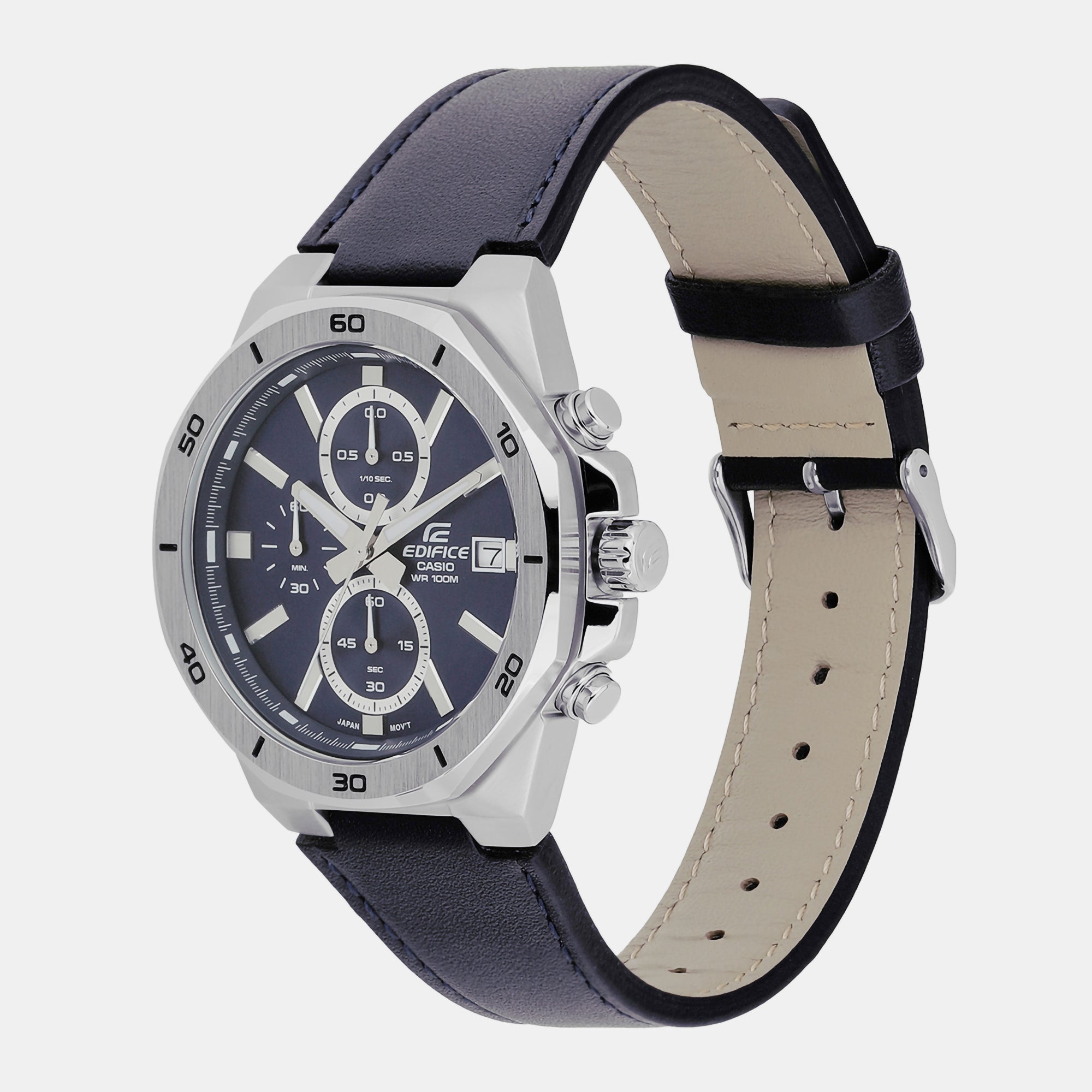 Casio Edifice Men Quartz Blue Dial Chronograph Leather Watch ED587 - view 2