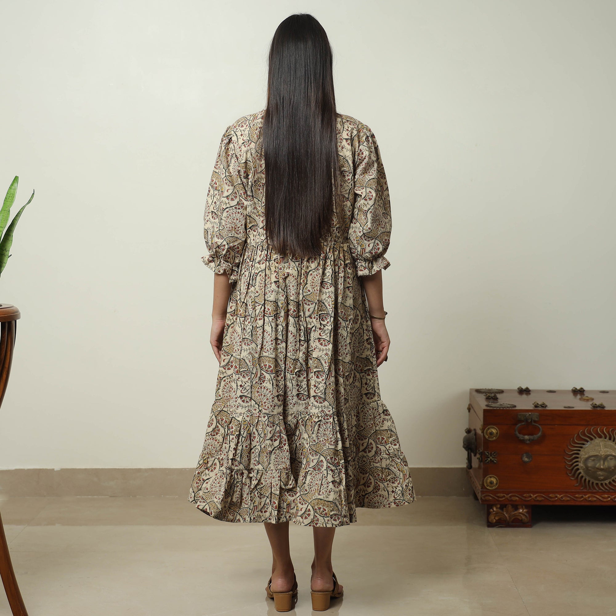 ITOKRI CASUALS Beige - Pedana Kalamkari Block Printed Cotton Tiered Dress 06 - view 4