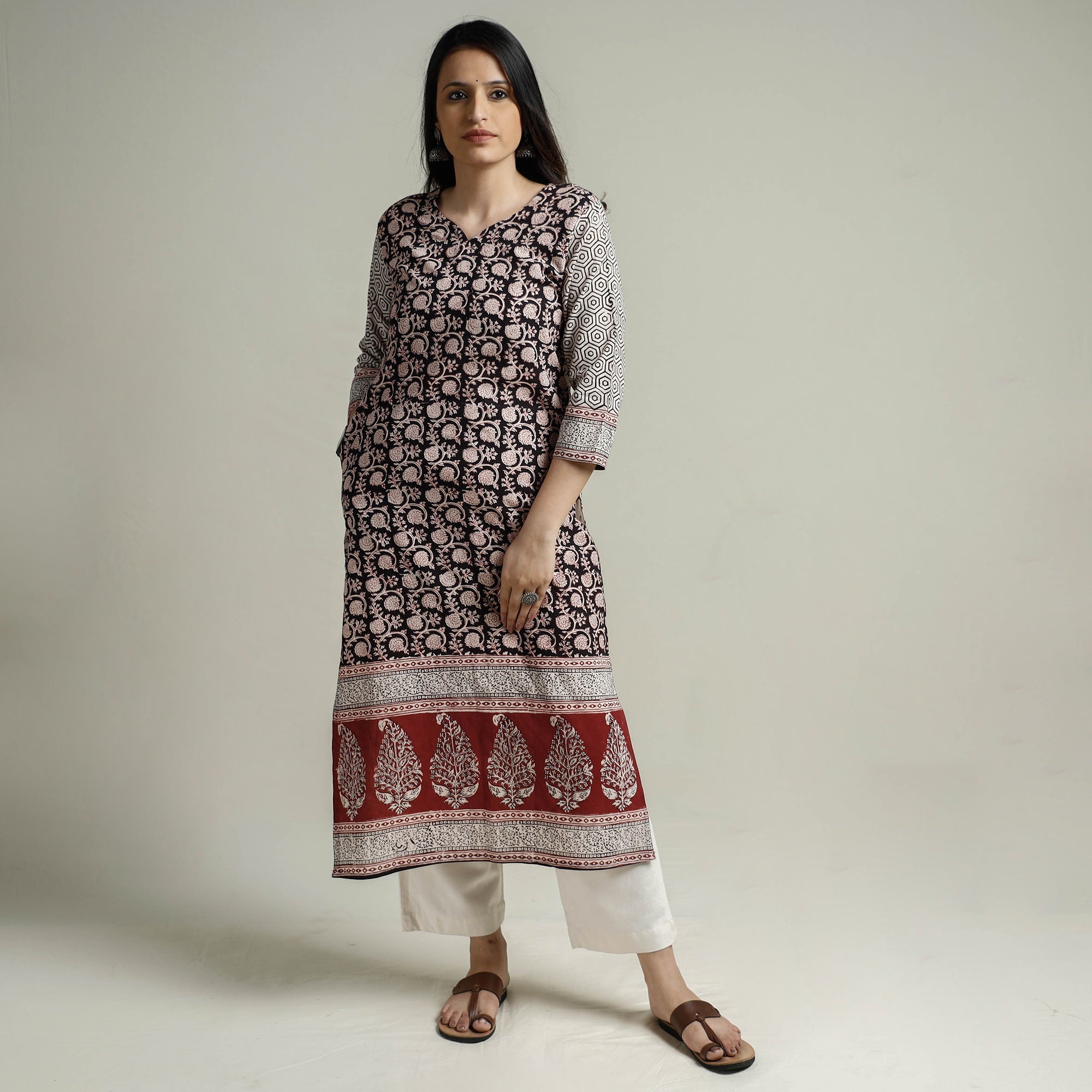 ITOKRI CASUALS Black - Block Print Cotton Straight Bagh Kurta - view 2