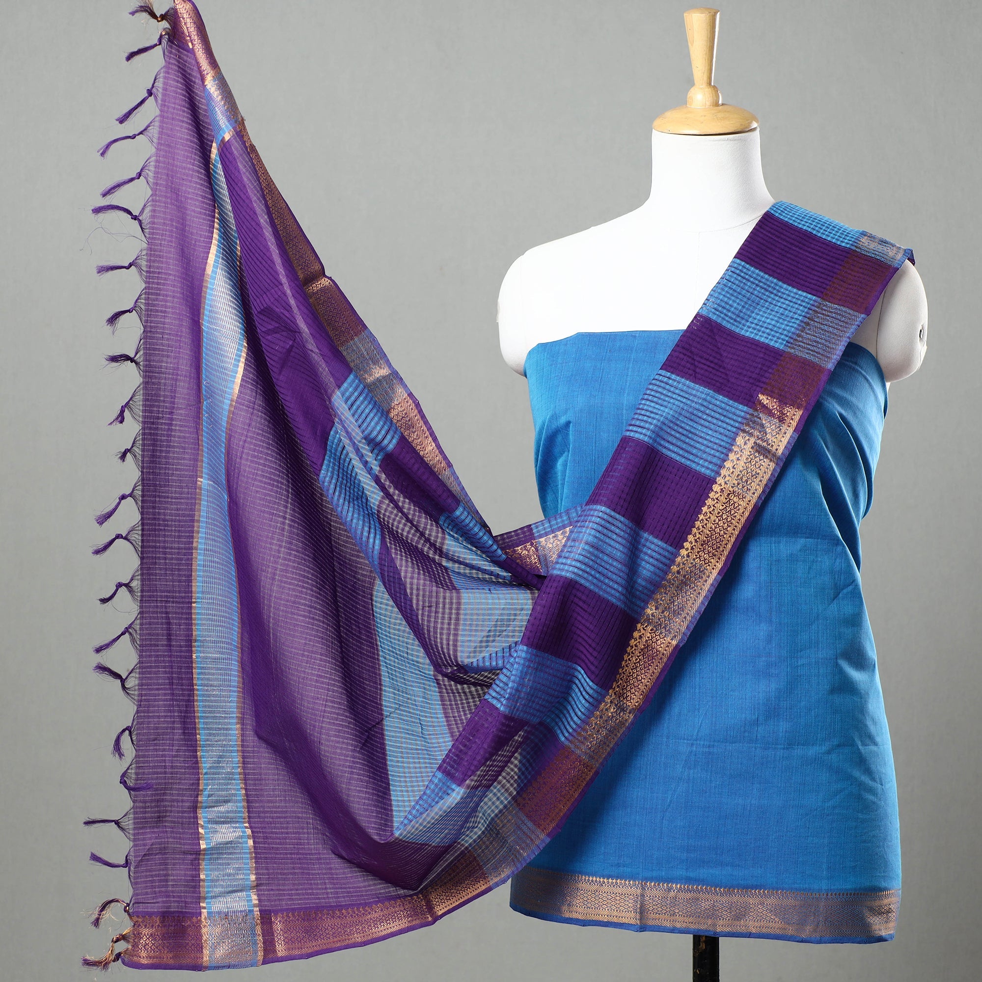 SOUTH KARGHA 3pc Mangalagiri Handloom Cotton Suit Material Set with Zari Border 29