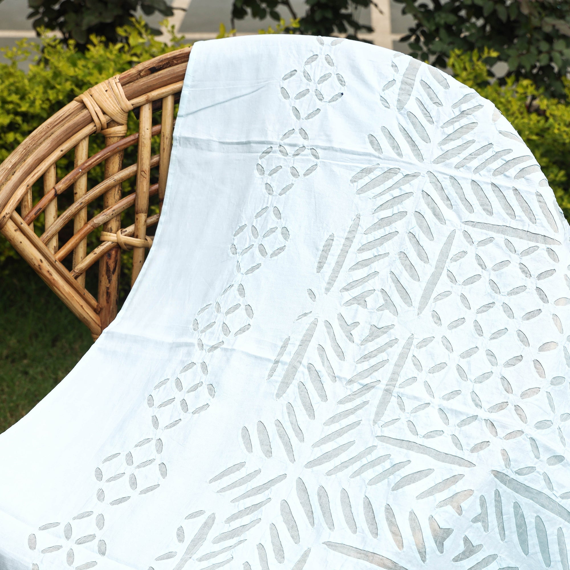 SHADES OF MARUDHARA Blue - Barmer Applique Cutwork Cotton Single Bed cover (93 x 60 in) - view 2