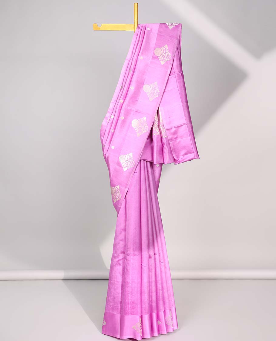 Pothys Pink floral buttas raw mango silk saree with self floral border & zari design pallu