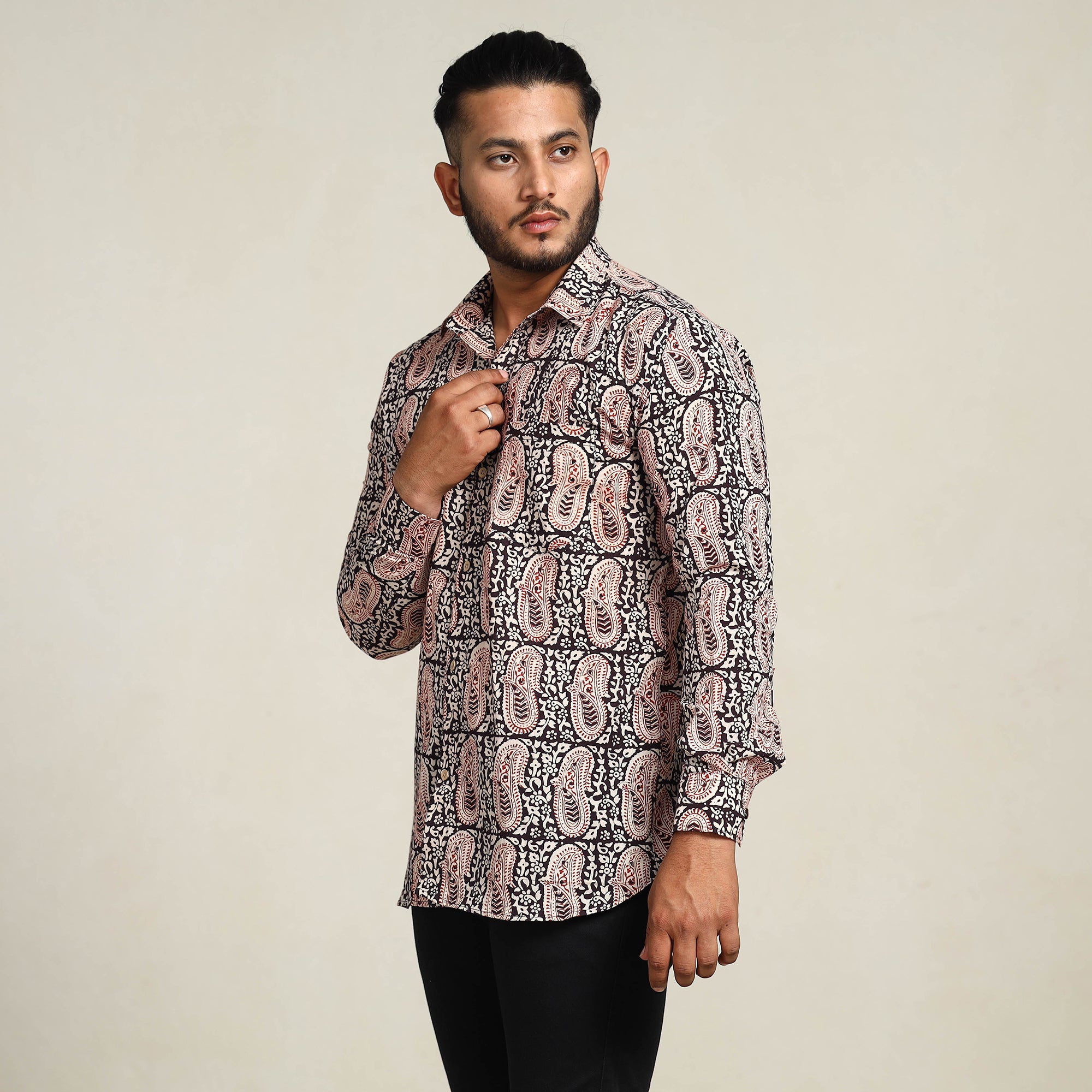 ITOKRI CASUALS Black - Bagh Hand Block Printed Cotton Men Full Sleeve Shirt