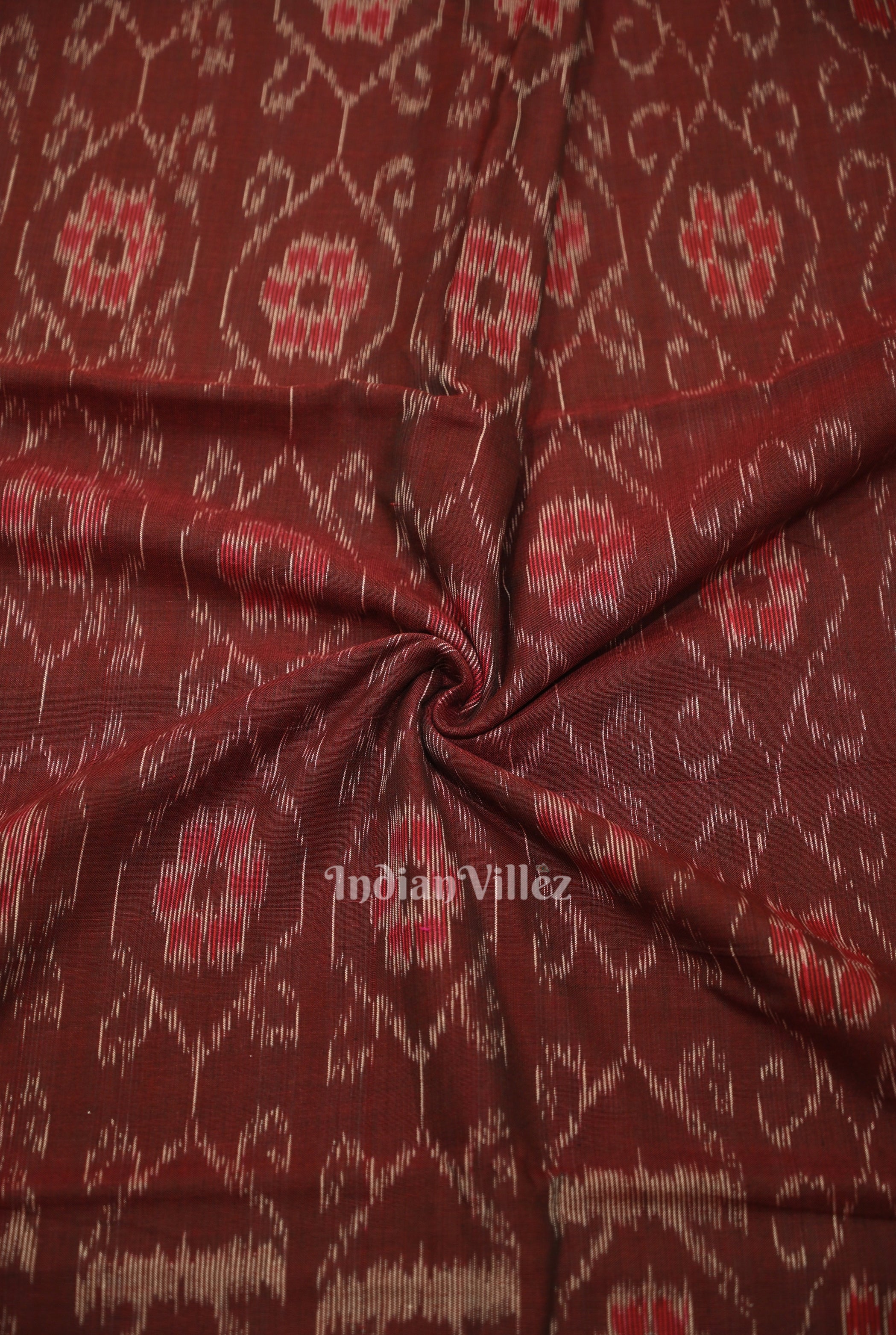IndianVillèz Coffee Floral Theme Sambalpuri Ikat Cotton Fabric