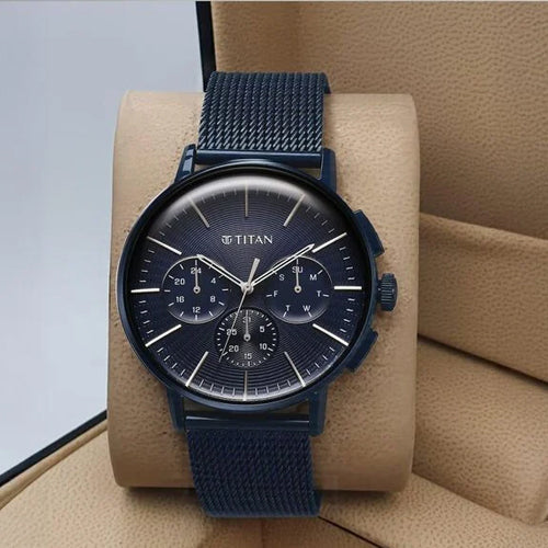 Titan Light leathers Multifunction Anthracite Dial Stainless Steel Strap Watch For Men 42mm 90200QM01 - view 5