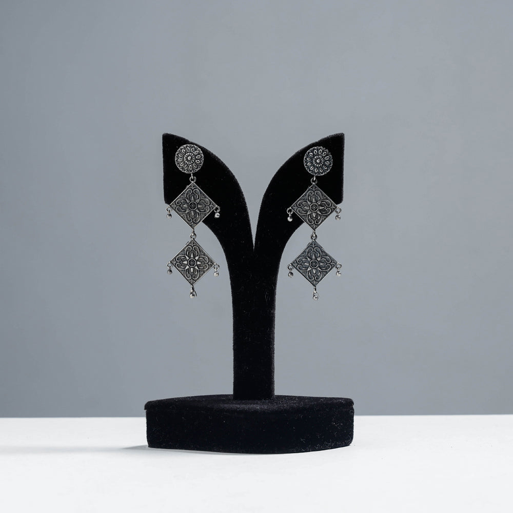WHITE RIVER STORIES Antique Silver Finish Oxidised Brass Base Earrings