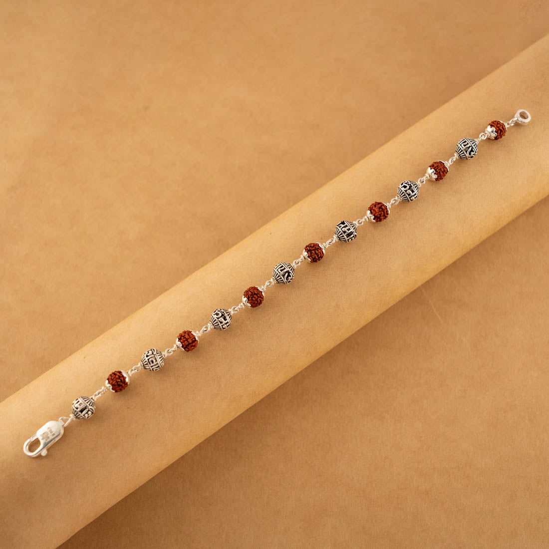 Prinjal Jewellers Silver Rakhi with Rudraksha and Om Namah Shivay Beads - view 4