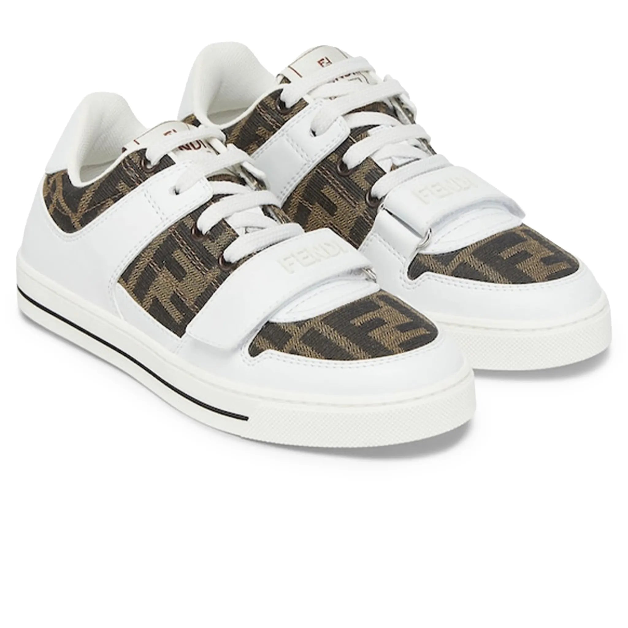 Fendi Kids Leather Jacquard Logo White Trainers - view 2