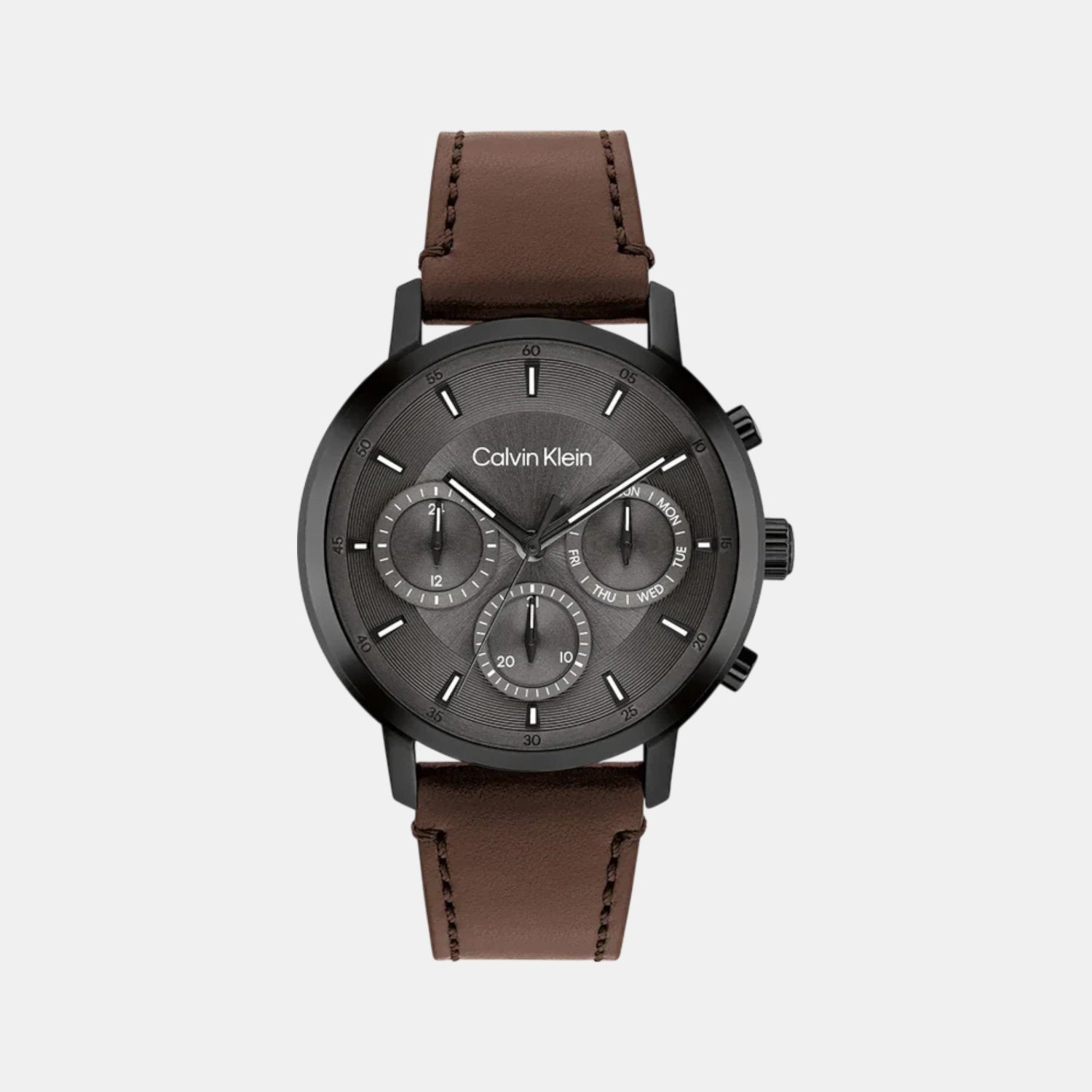 Calvin Klein Gauge Men Quartz Grey Dial Multi-Function Leather Watch 25200498