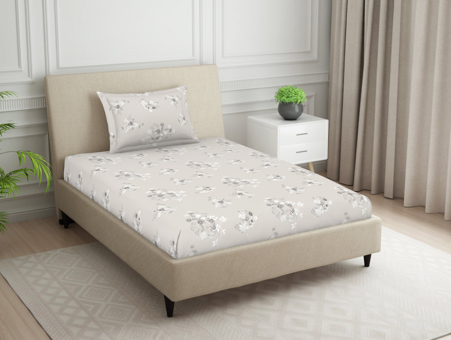 Spaces India Floral Grey Polycotton Bedsheets Single Harmony - By Welspun - view 2