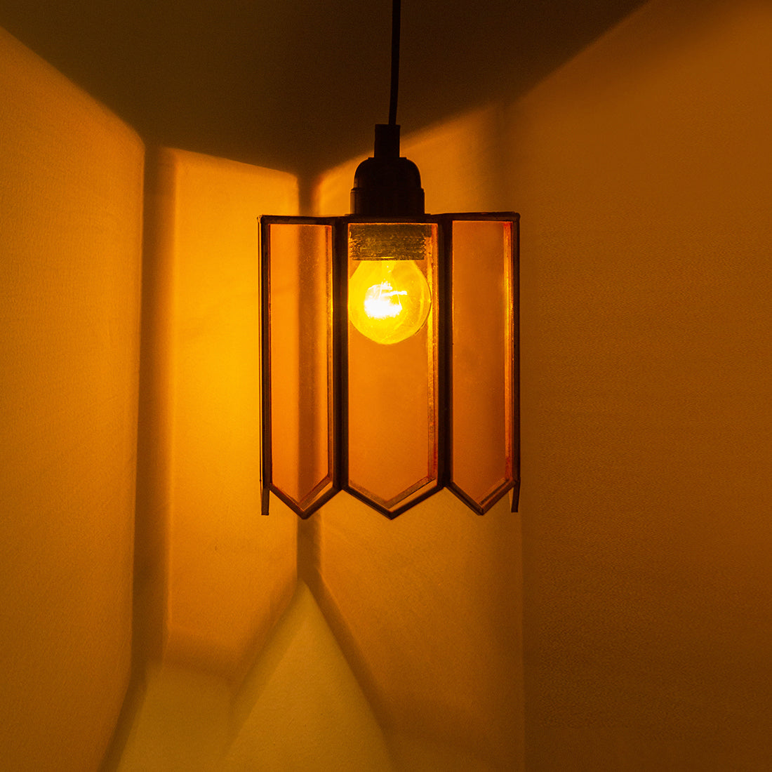 EXCLUSIVELANE 'Glass Glimmers' Handcrafted Cylindrical Hanging Pendant Lamp in Glass & Iron (8 Inch)