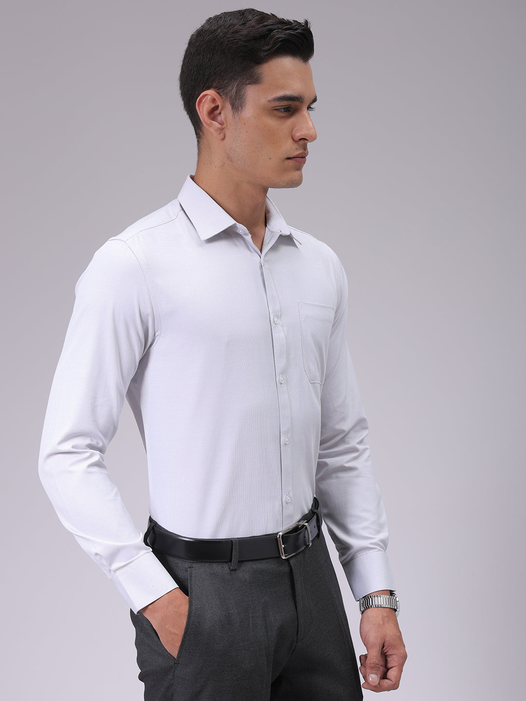 Luxe by TIGC Men's Grey Slim Fit Checked Formal Shirt - view 4