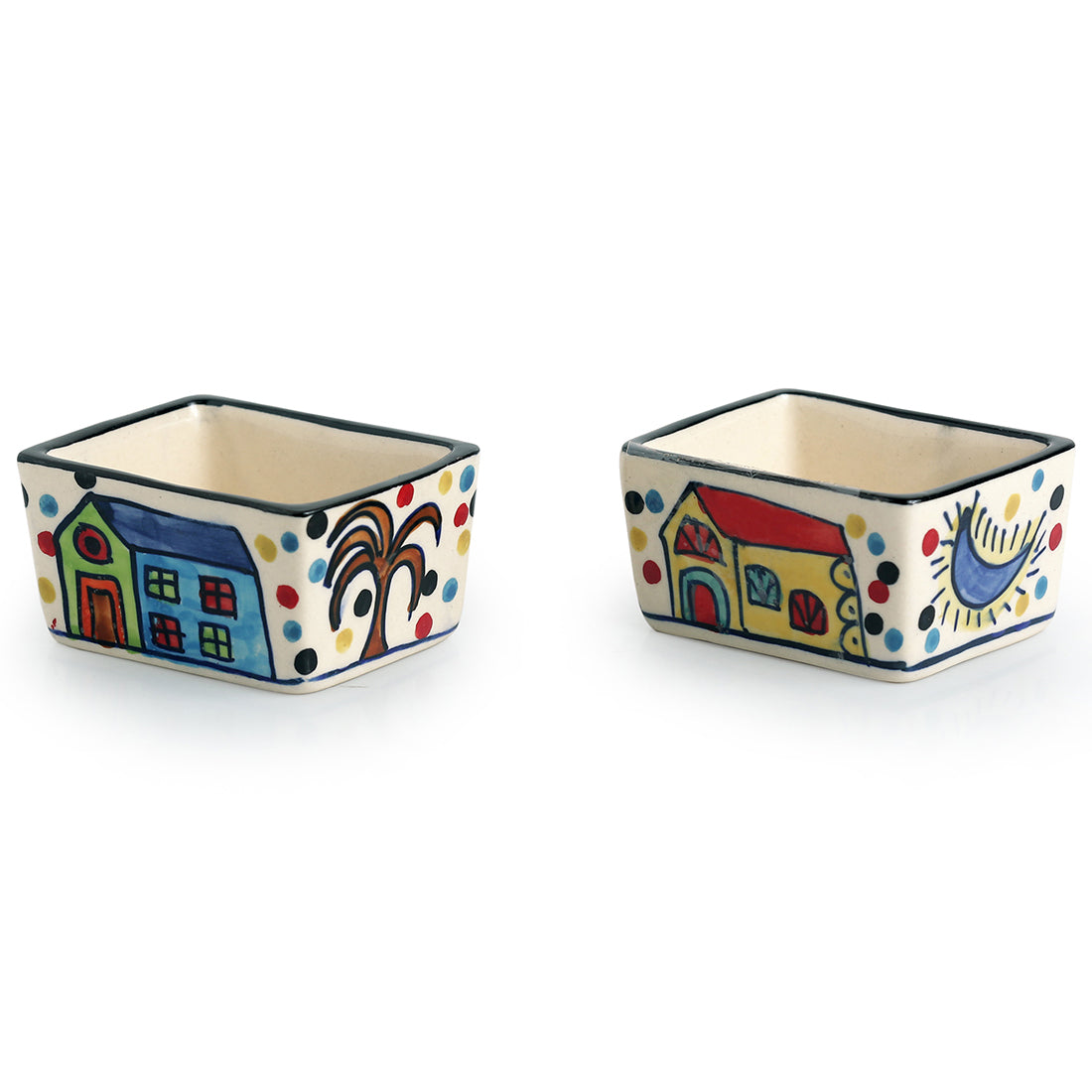 EXCLUSIVELANE 'Two Dips Of Hut' Handpainted Ceramic Chutney & Pickle Bowls (Set Of 2) - view 2
