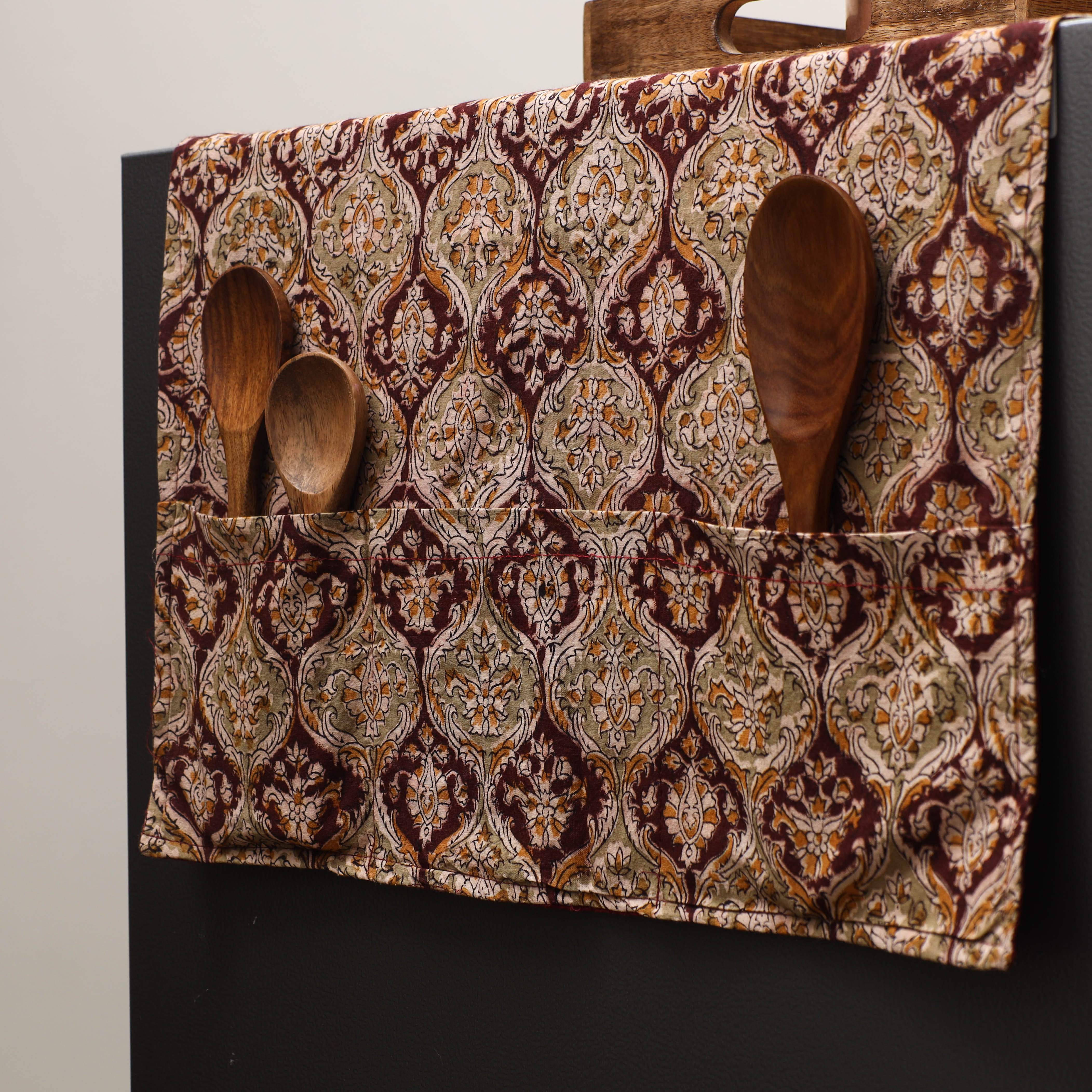 JALPARI Brown - Kalamkari Block Printed Fridge Cover with Handle Cover 14 - view 2