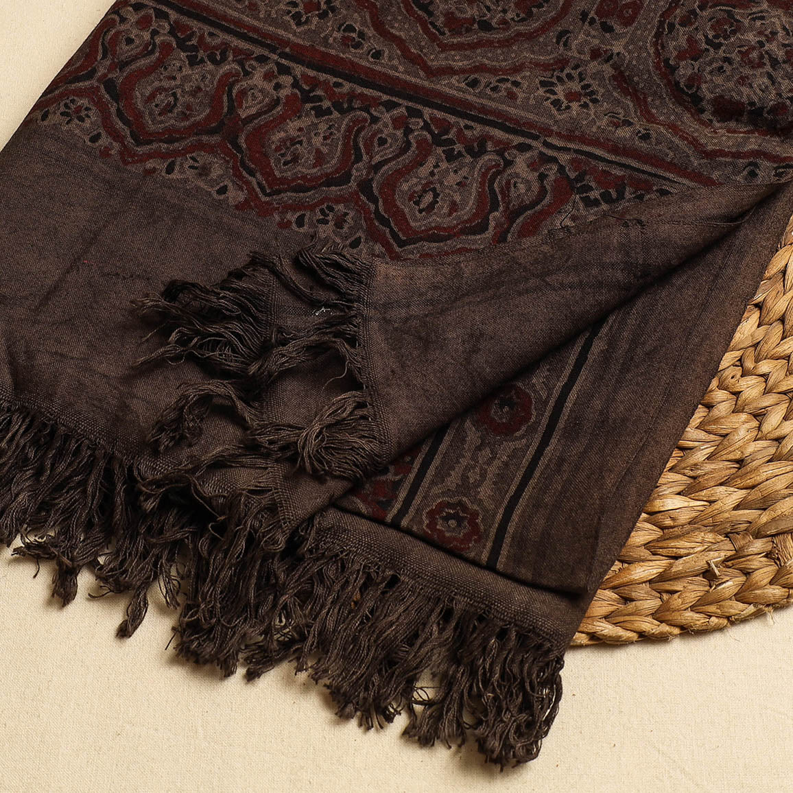KACHCHH JI CHHAAP Brown - Block Print Cotton Ajrakh Handloom Towel - view 2