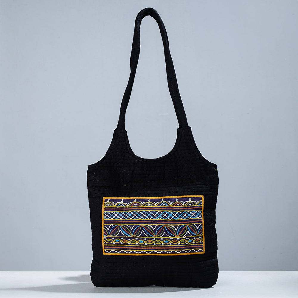ROGAN ART PAINTING BY JABBAR KHATRI Black - Traditional Rogan Hand Painted Mashru Shoulder Bag