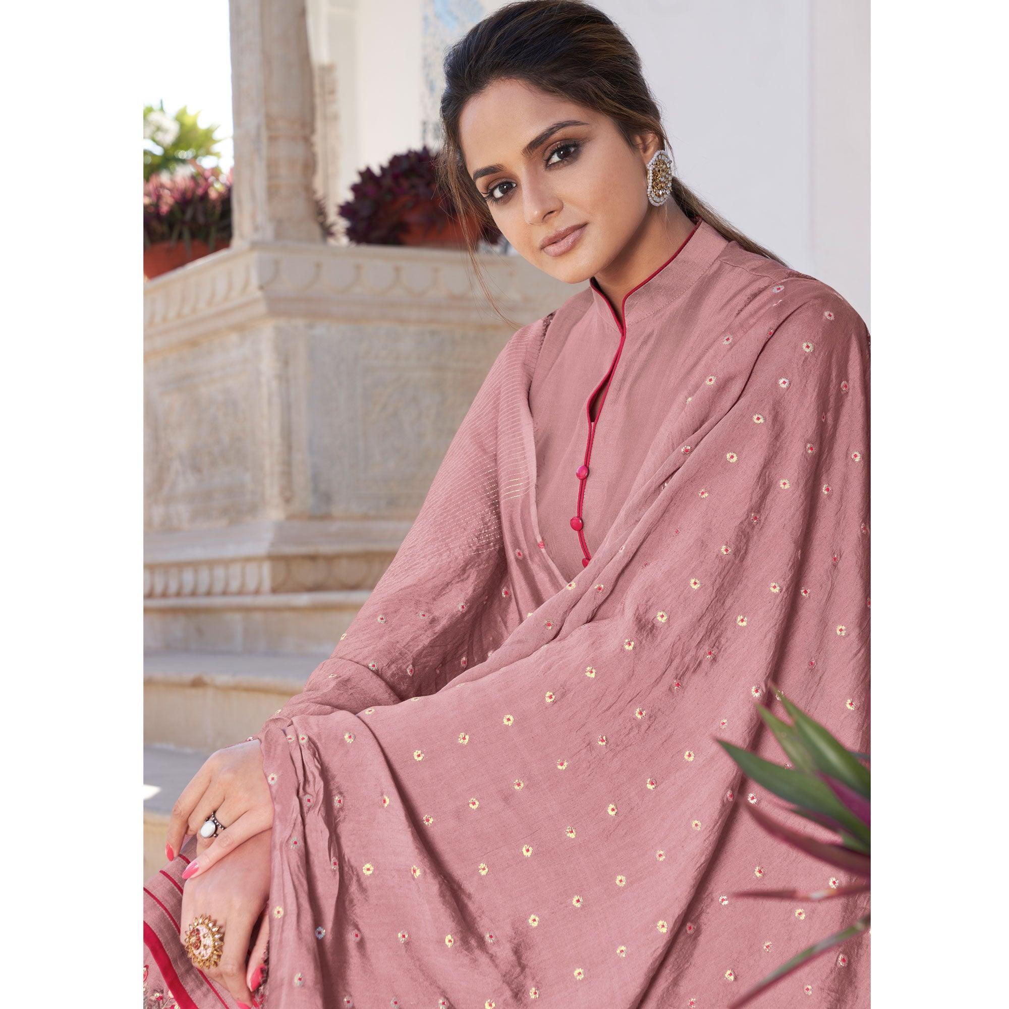 Peachmode Seller Mauve Casual Wear Embroidered Pure Modal Viscose Palazzo Suit - view 4