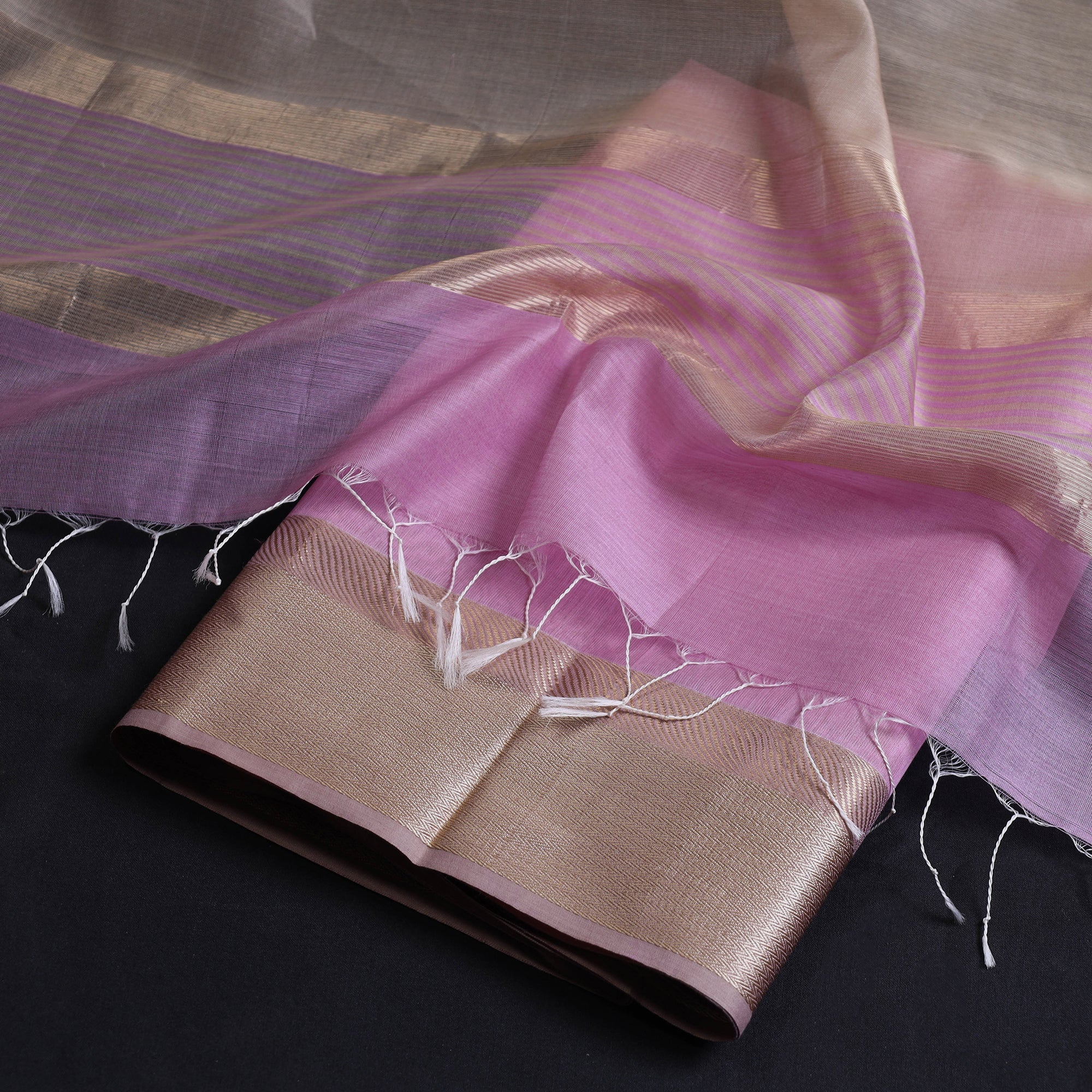 ITOKRI CRAFTS INITIATIVE Purple - 2pc Maheshwari Silk Handloom Suit Material Set with Resham Zari Border - view 2