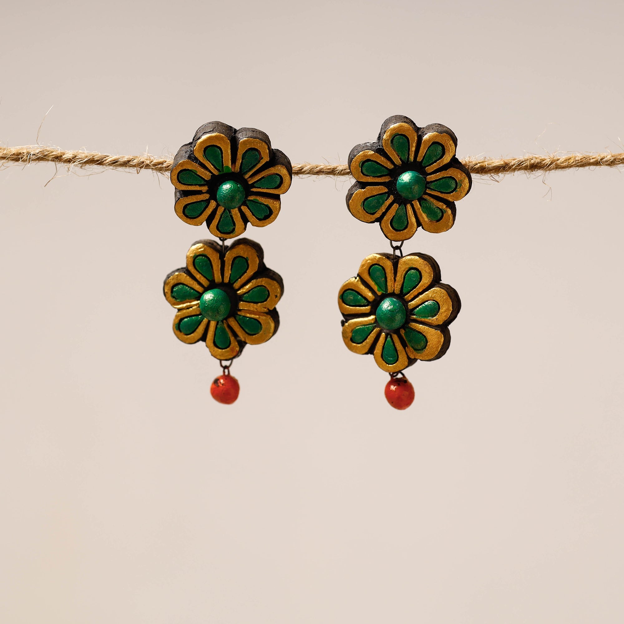 KHUSHBASH - HAPPY LOOM OF EAST Bishnupur Handpainted Stud Terracotta Earrings 38