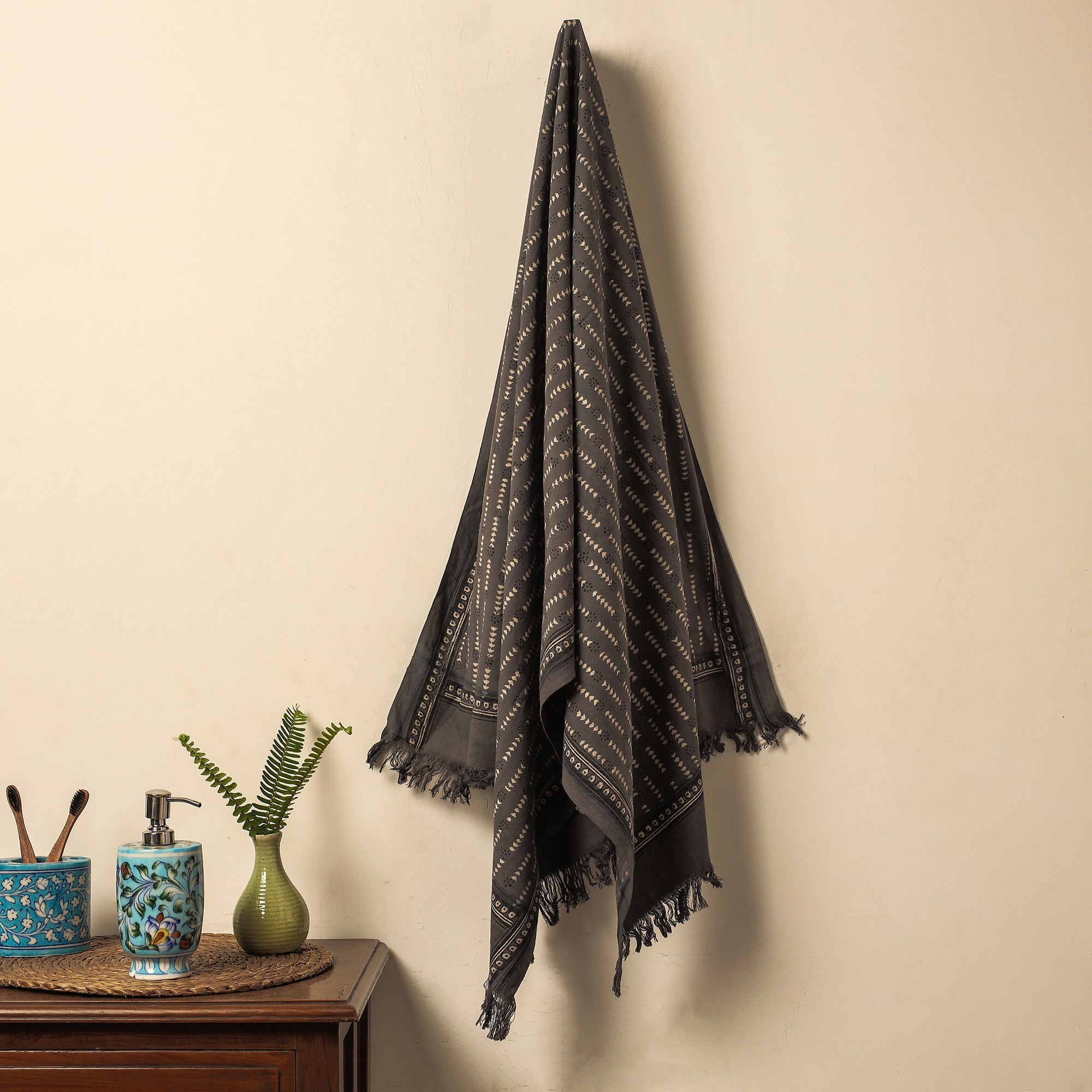 ITOKRI CRAFTS INITIATIVE Brown - Akola Block Printed Pure Handloom Cotton Towel