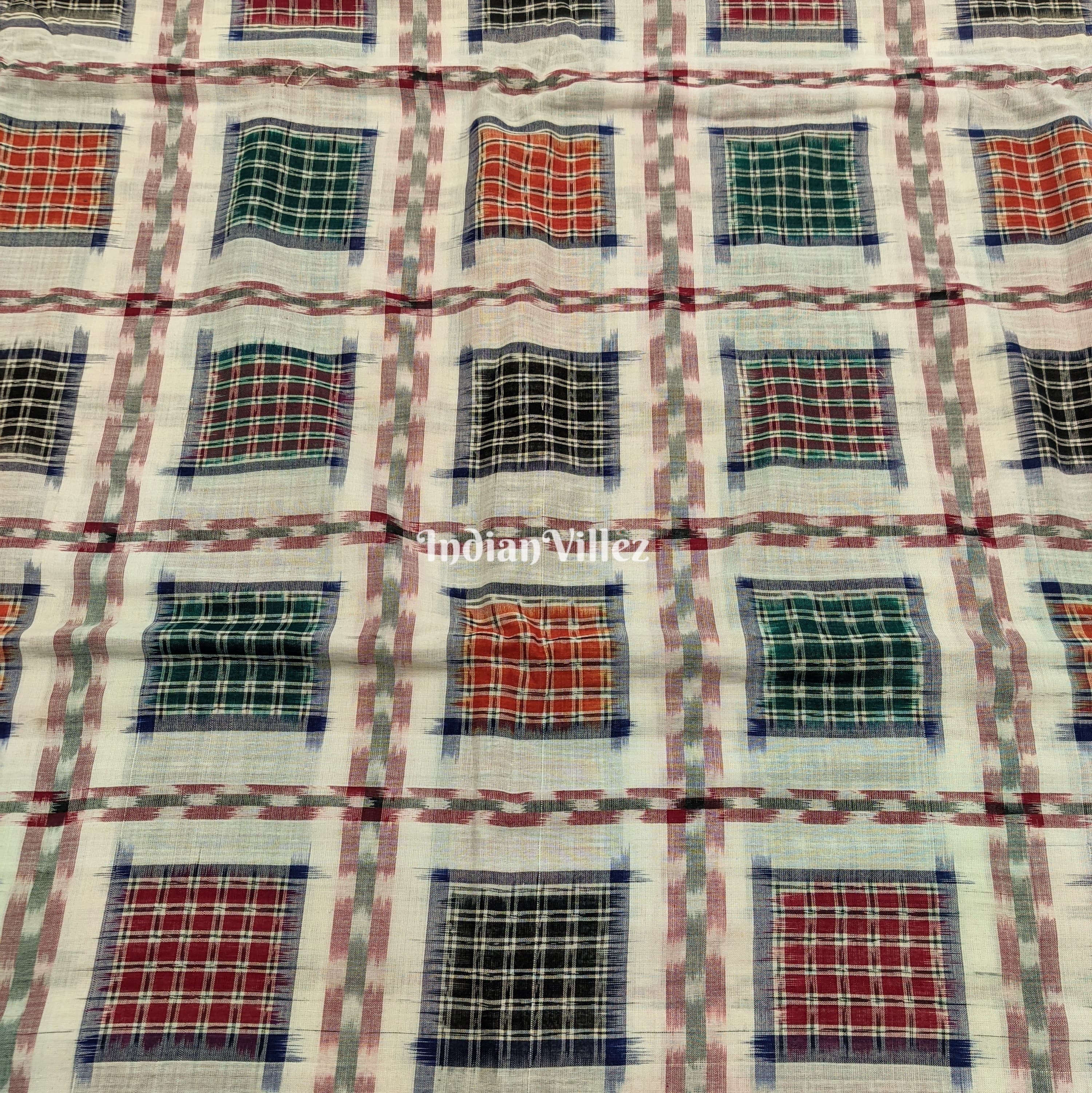 IndianVillèz White Ashwin Theme Sambalpuri Ikat Cotton Fabric - view 2