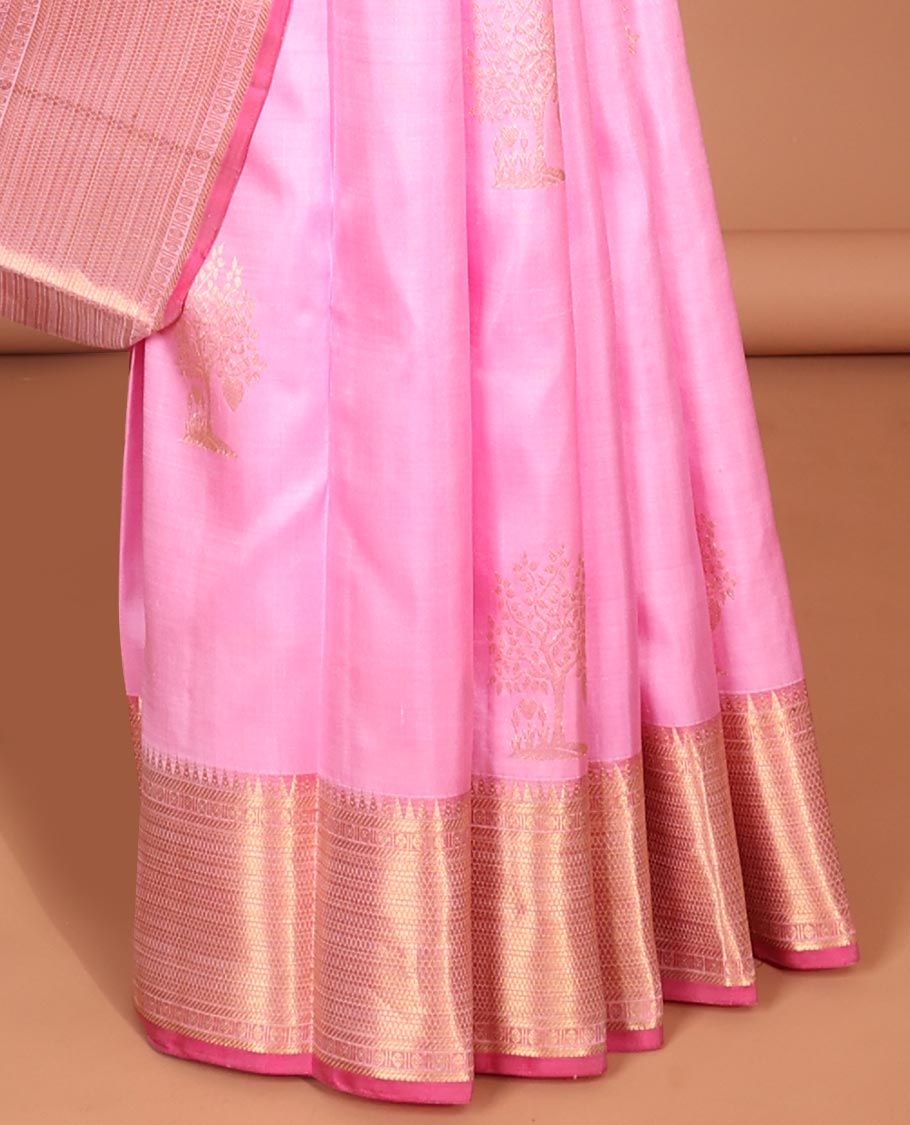 Pothys Pink zari buttas silk saree, contrast border of traditional designs & jaal pallu - view 3