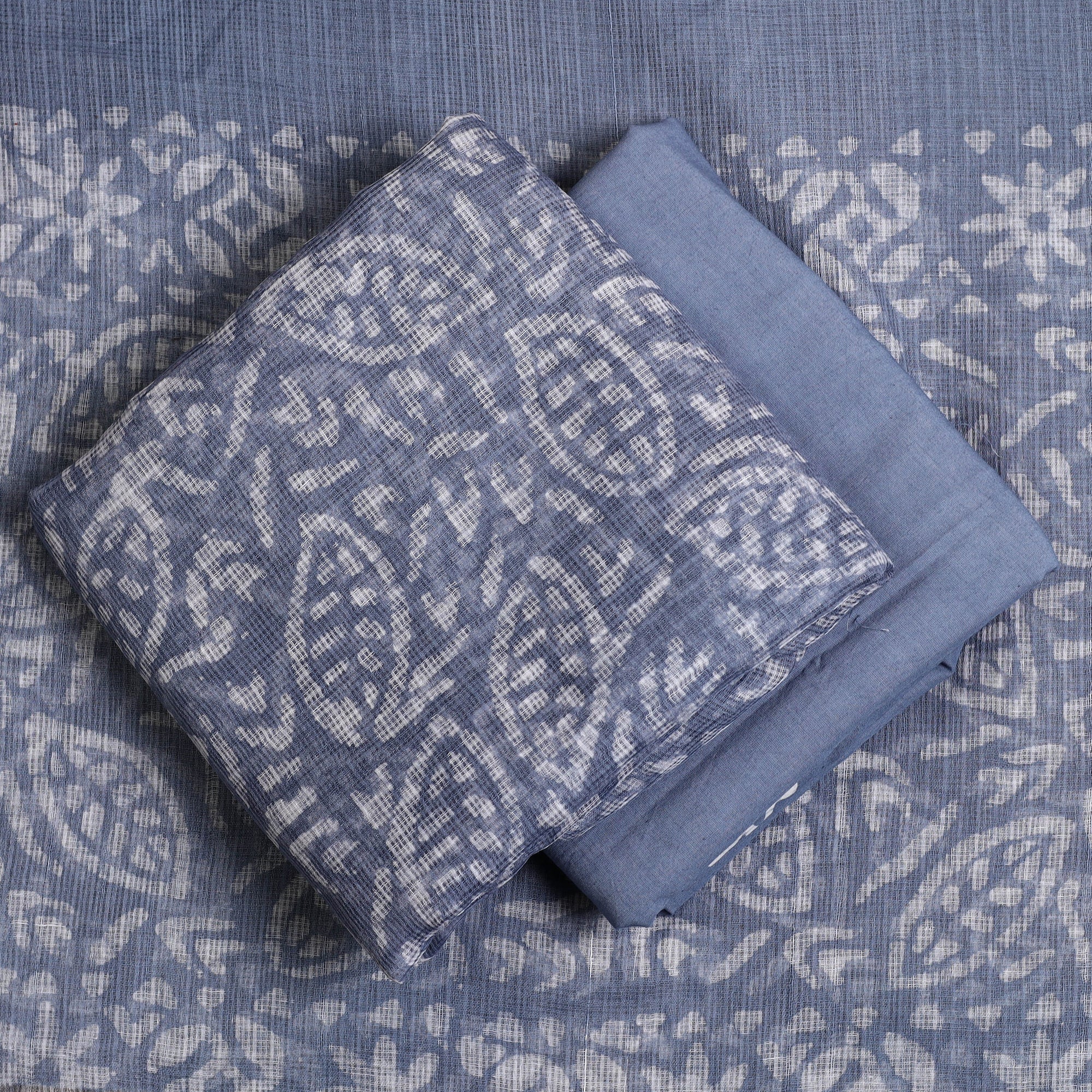 ARTISAN HAND BLOCK PRINTS Blue - 3pc Block Print Kota Cotton Batik Dress Material 07 - view 2