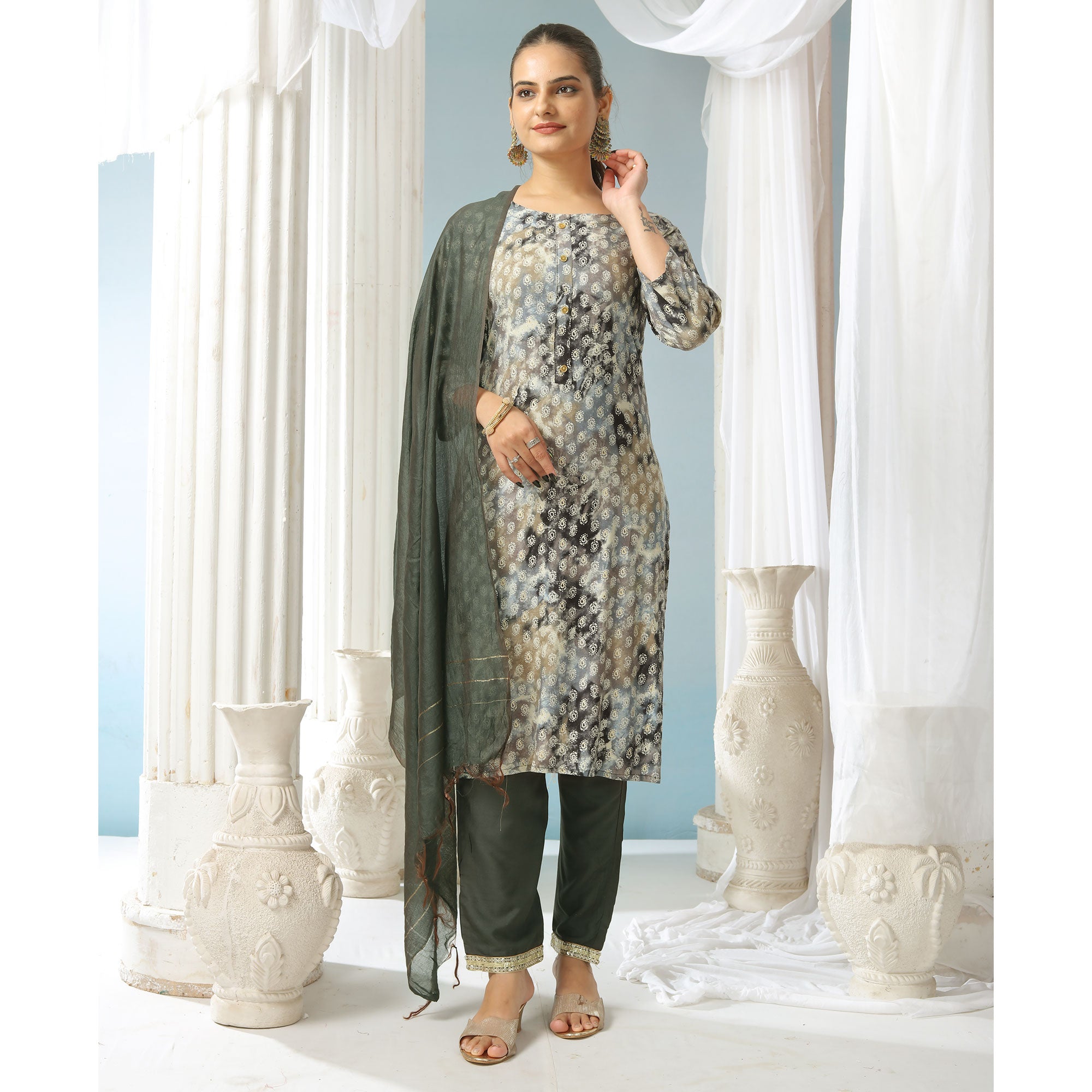 BlackTree grey-paisley-foil-printed-rayon-suit - view 7