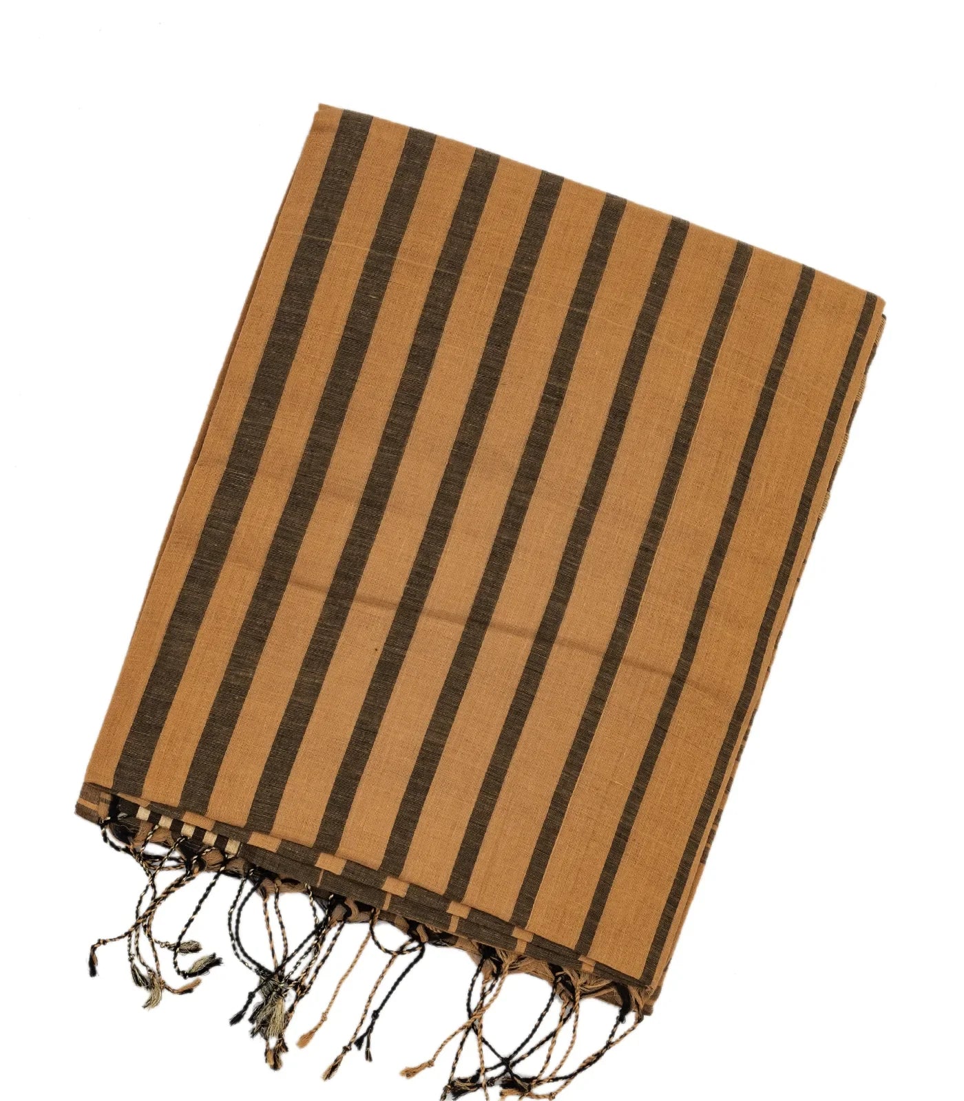 RmKV Beige Handloom Bengal Cotton Saree With Black Stripes